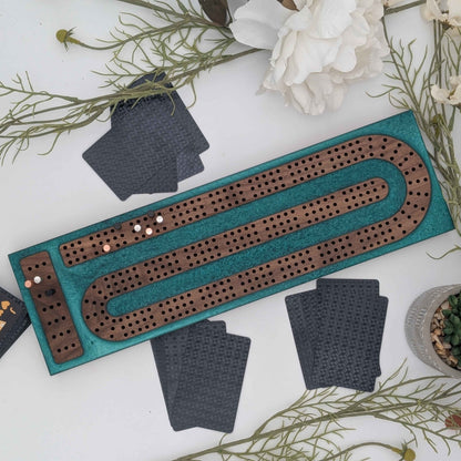 Reverse Pour Emerald Resin Premium Cribbage Board - Three Lane Cribbage Board