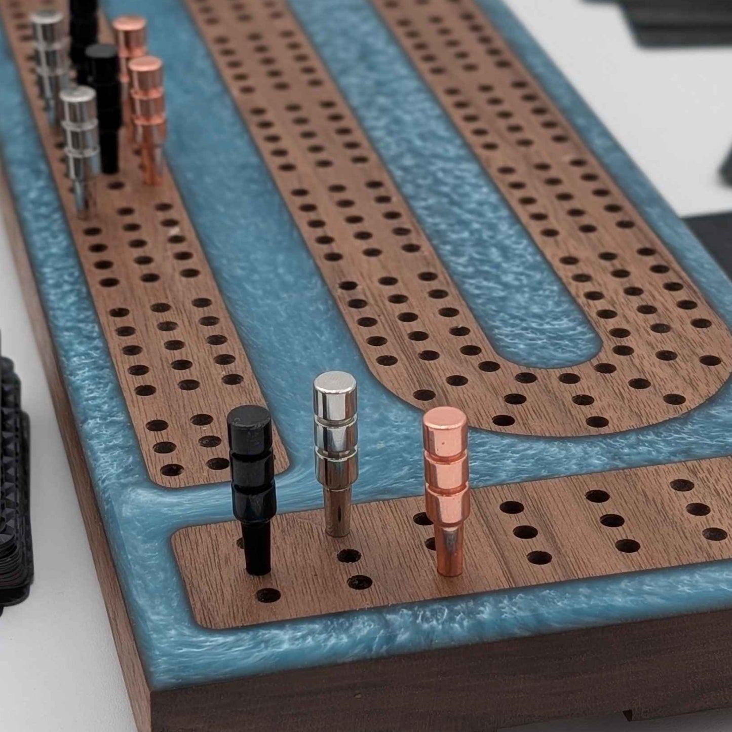 Reverse Pour Glacier Blue Resin Premium Cribbage Board - Three Lane Cribbage Board