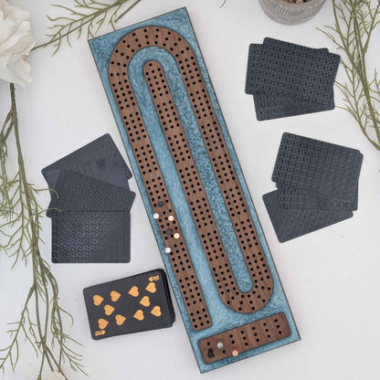 Reverse Pour Glacier Blue Resin Premium Cribbage Board - Three Lane Cribbage Board