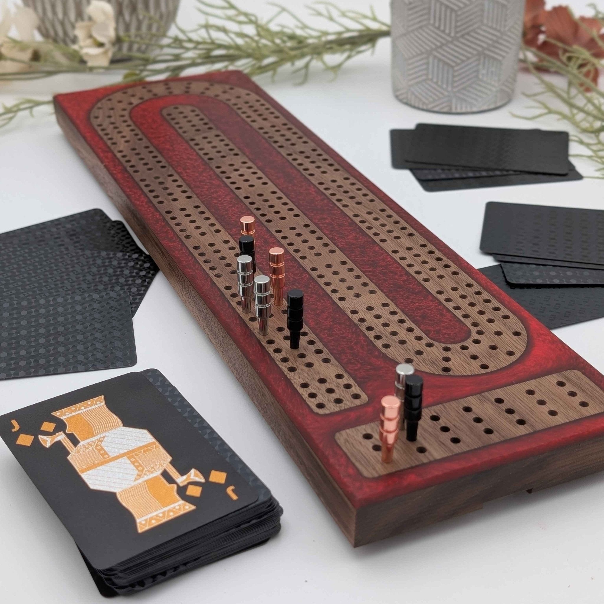 Reverse Pour Red Resin Premium Cribbage Board - Three Lane Cribbage Board