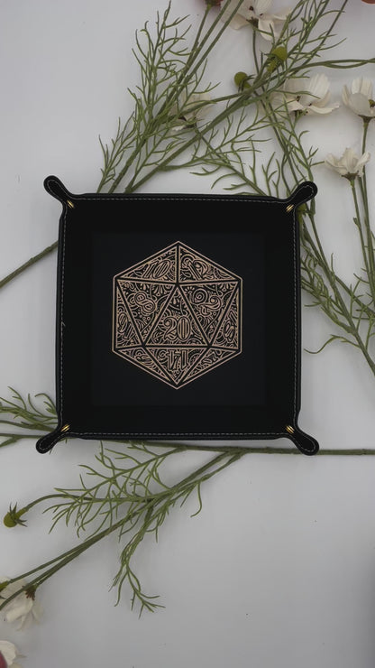 Gilded D20 Dice Tray - Vegan Leather DnD Dice Rolling Tray