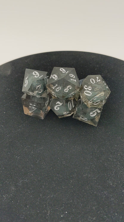 Silver Veil  7-Piece Liquid Core Dice Set