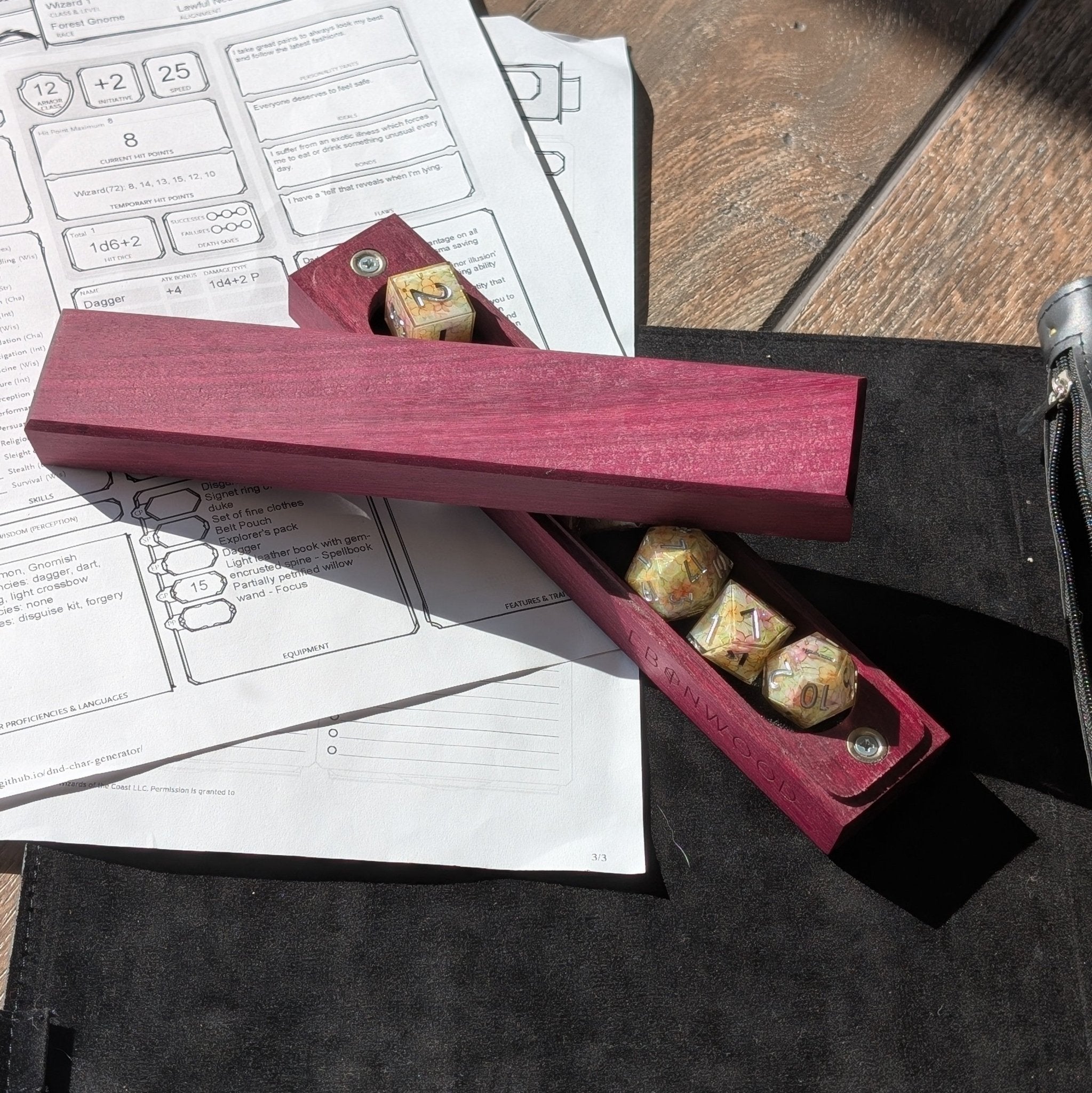 Purple Heart Dice Vault - Exotic Hardwood Dice Box - EBONWOOD