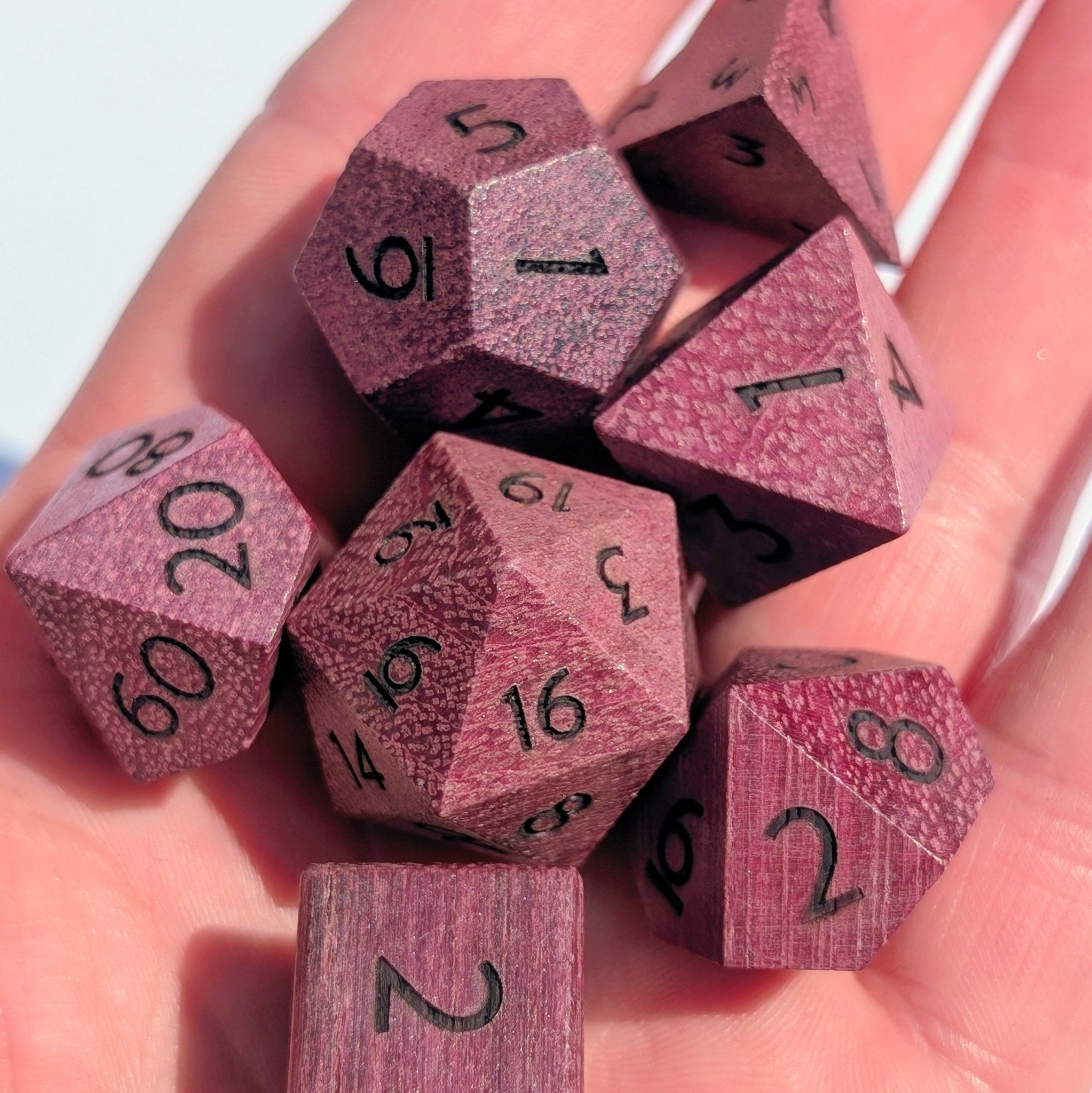 Purpleheart - 7 Piece Polyhedral Wooden Dice Set - EBONWOOD