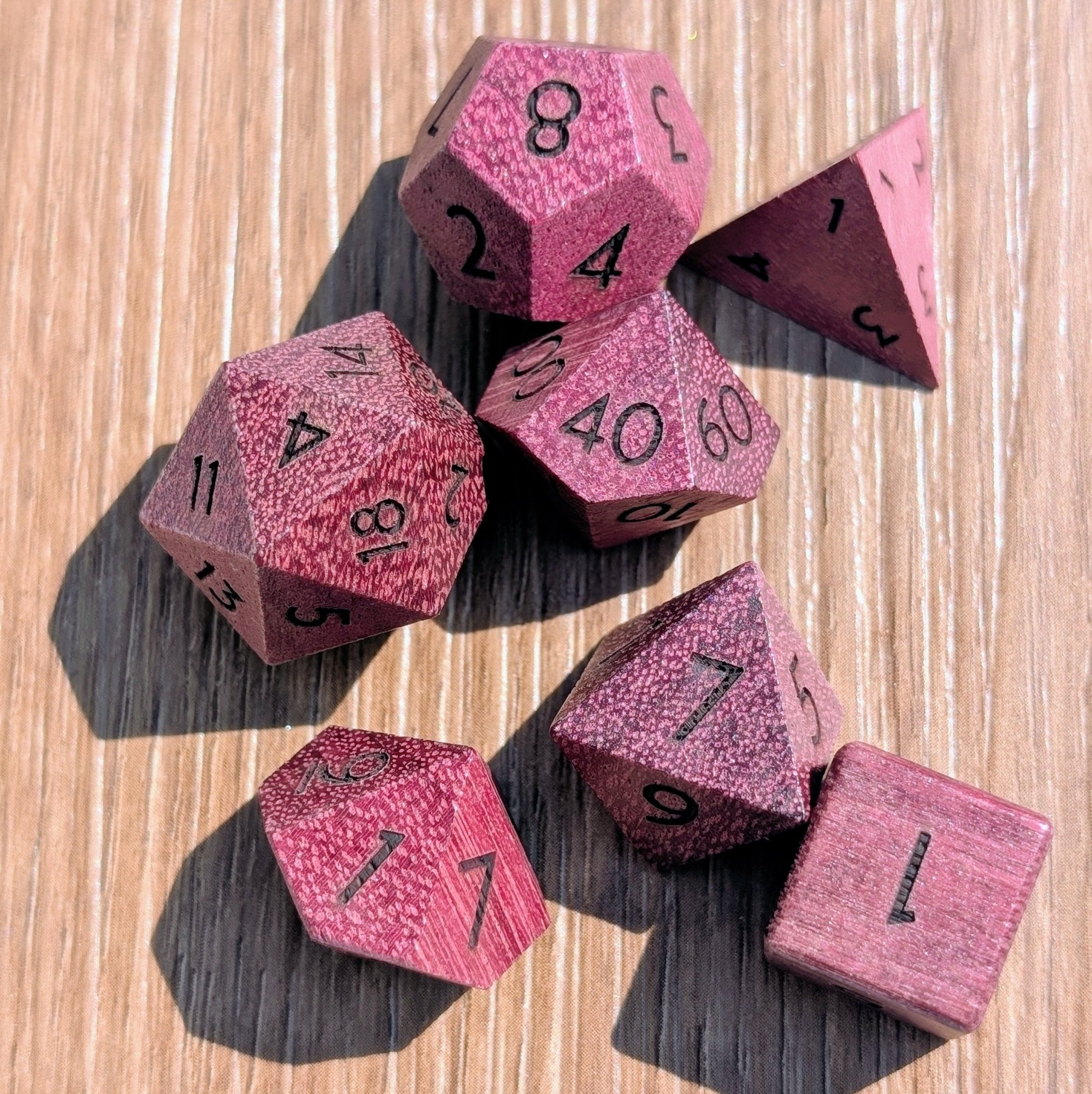 Purpleheart - 7 Piece Polyhedral Wooden Dice Set - EBONWOOD