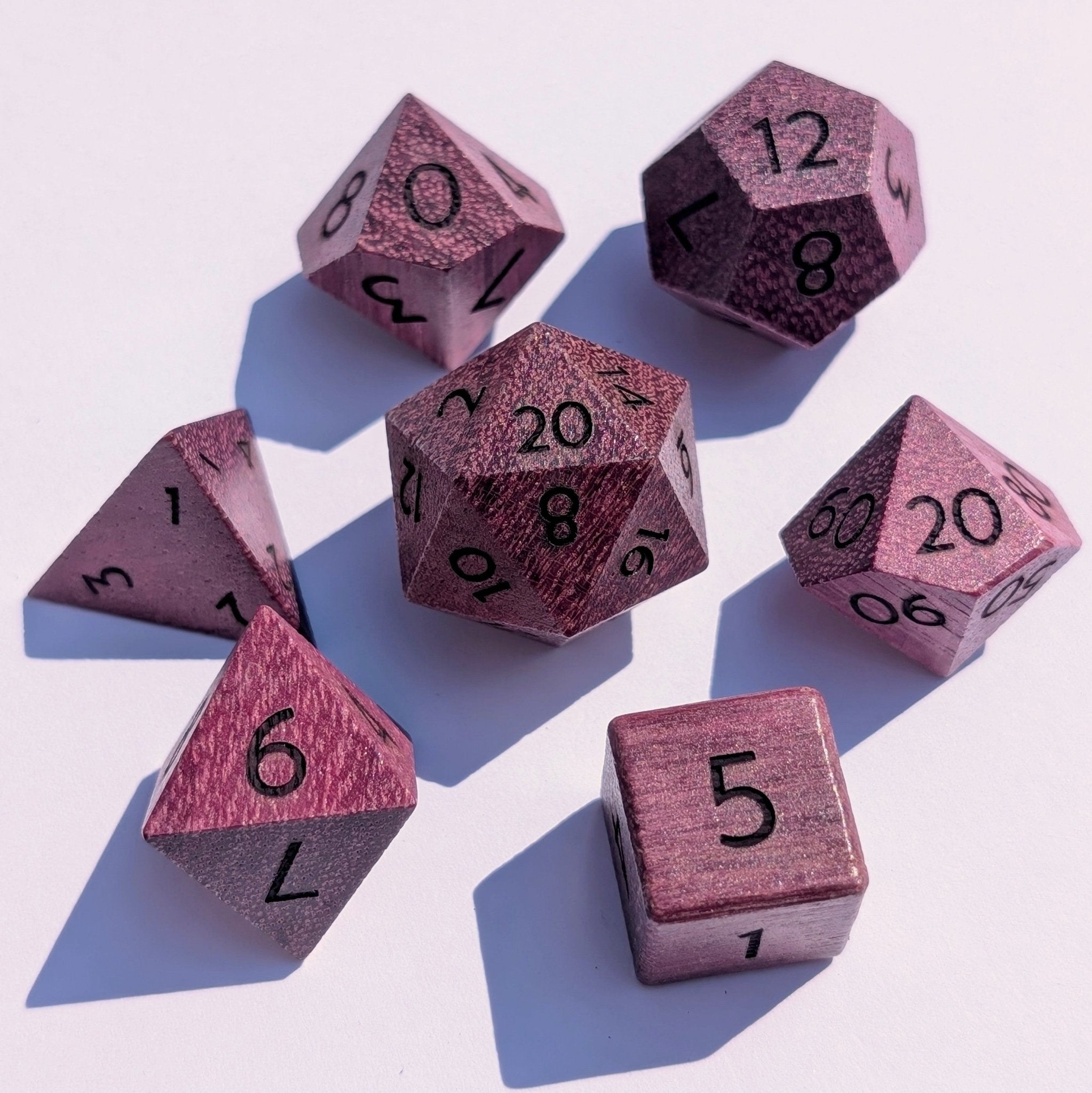 Purpleheart - 7 Piece Polyhedral Wooden Dice Set - EBONWOOD