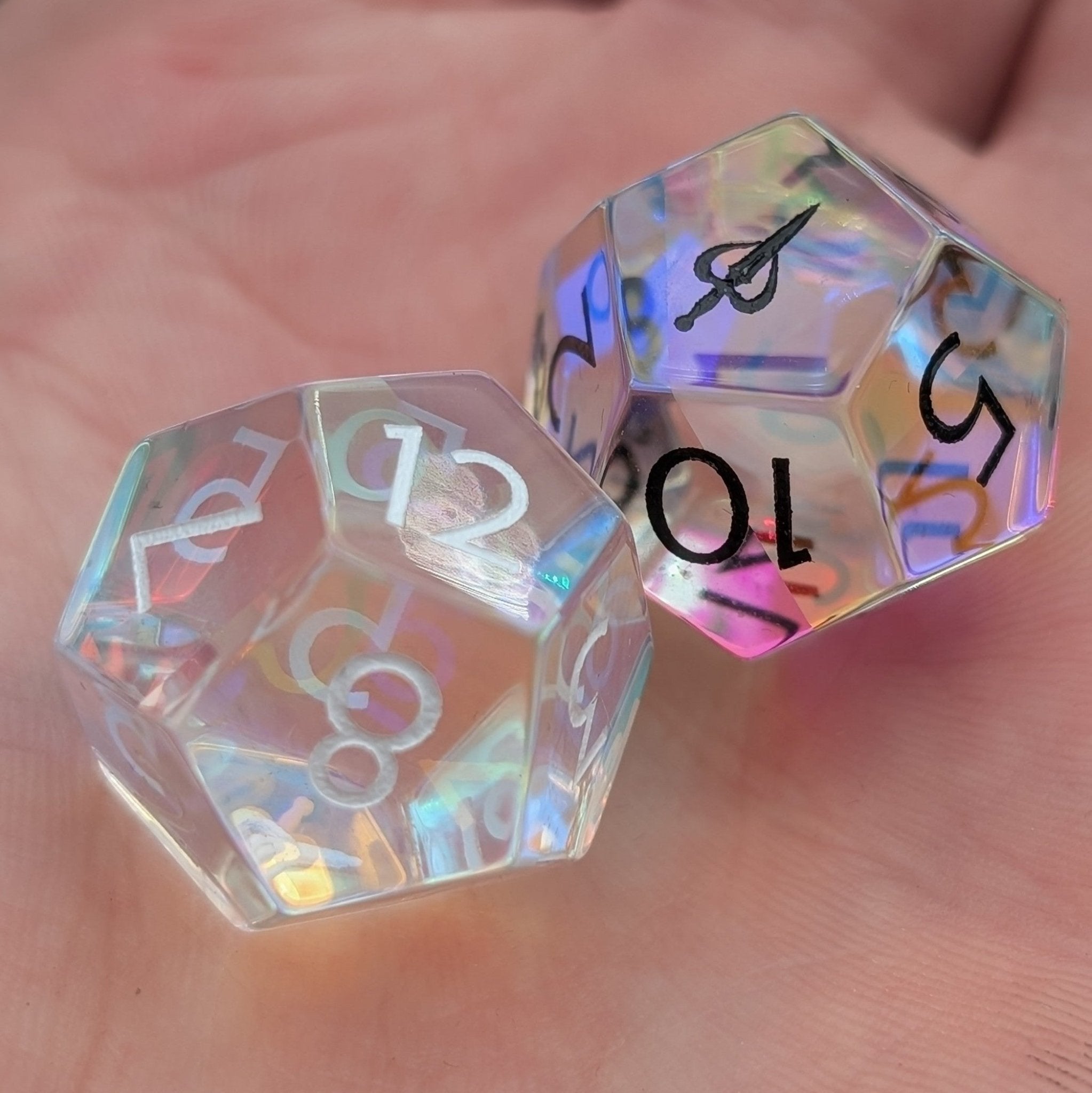 Rainbow Glass - 2pc Gemstone Duality Dice for Daggerheart - EBONWOOD
