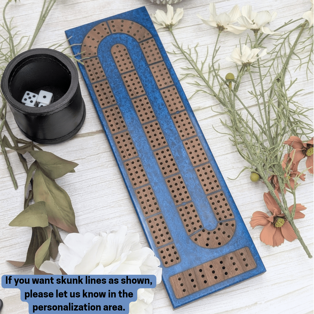 Reverse Pour Cobalt Resin Premium Cribbage Board - Three Lane Cribbage Board - EBONWOOD
