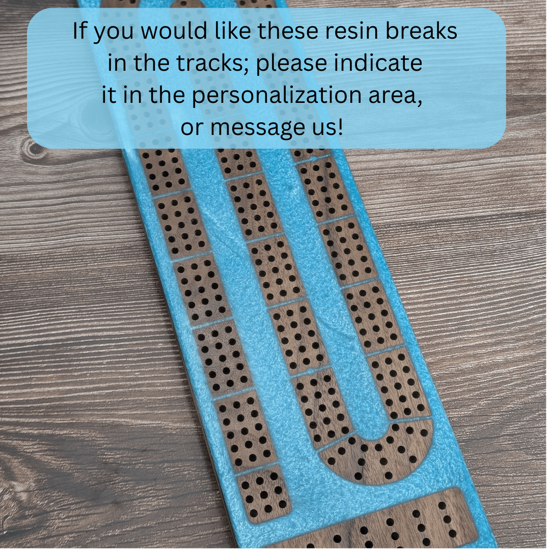 Reverse Pour Monogram Glacier Blue Resin Premium Cribbage Board - Three Lane Cribbage Board - EBONWOOD