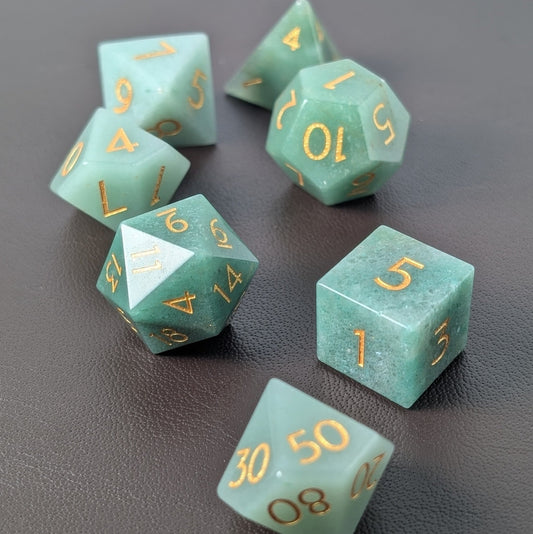 Green Aventurine - 7 Piece Polyhedral Gemstone Dice Set