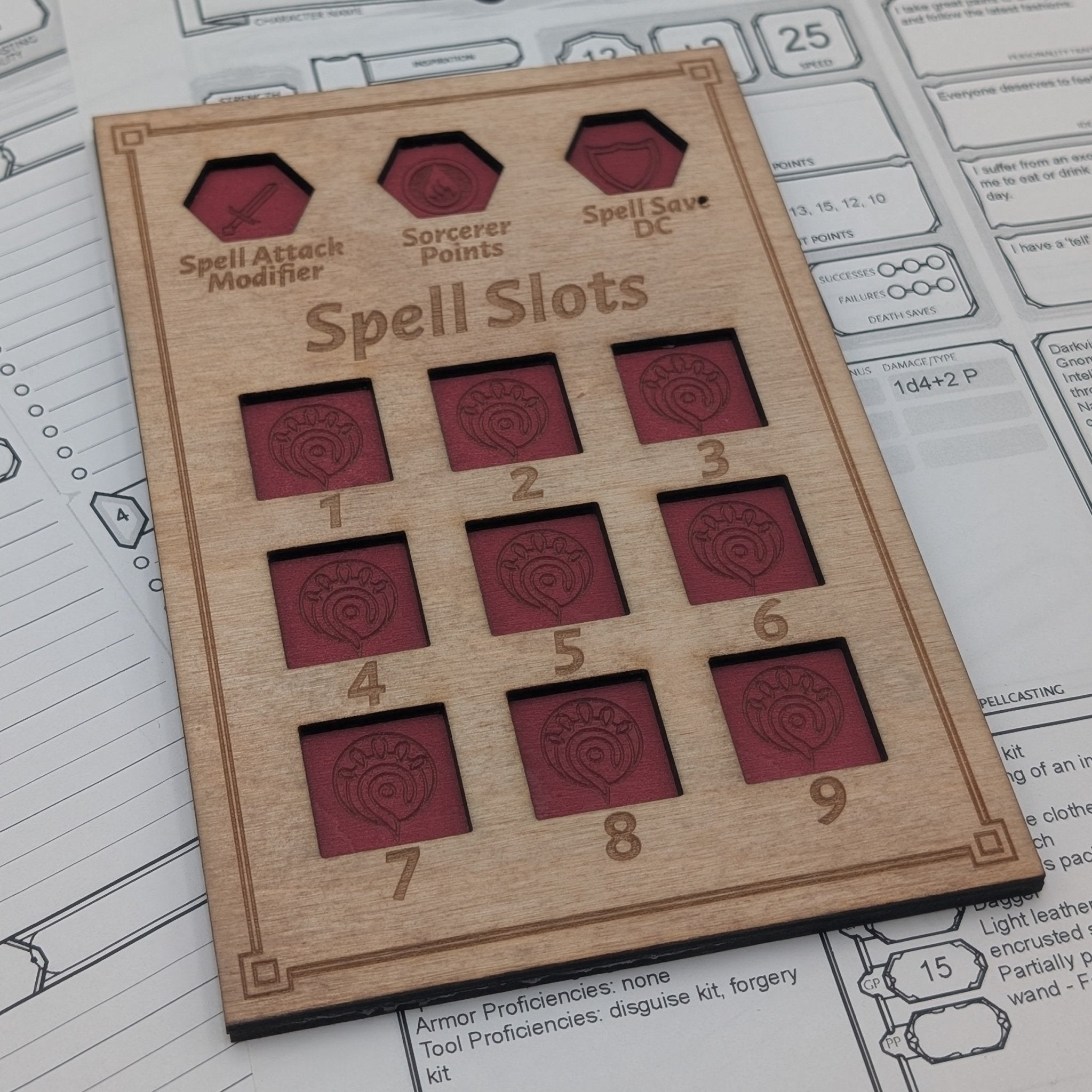 Dungeons and Dragons 5e Class Spell Tracker - Spindown Dice Style