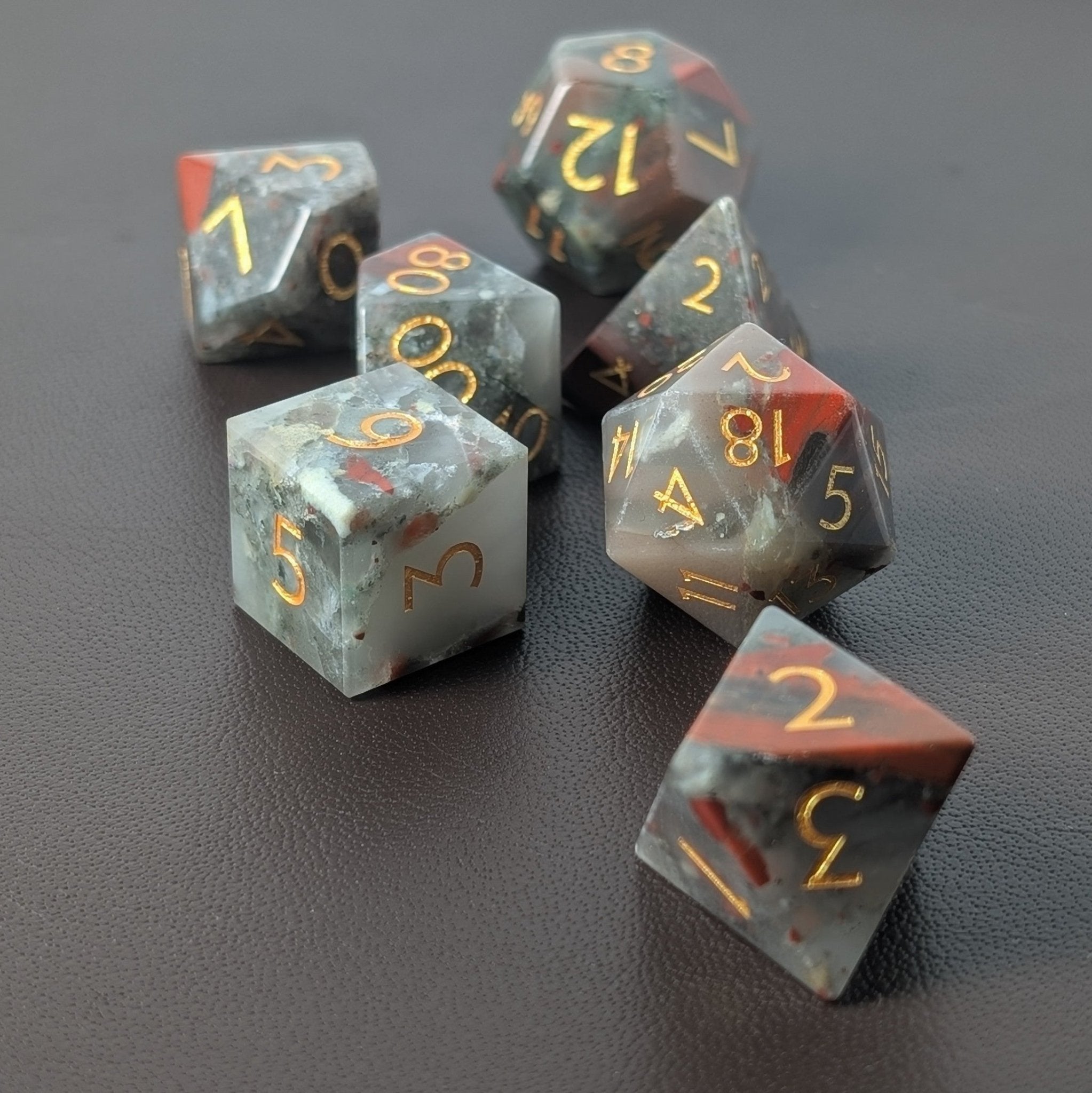 Blood Stone - 7 Piece Polyhedral Gemstone Dice Set