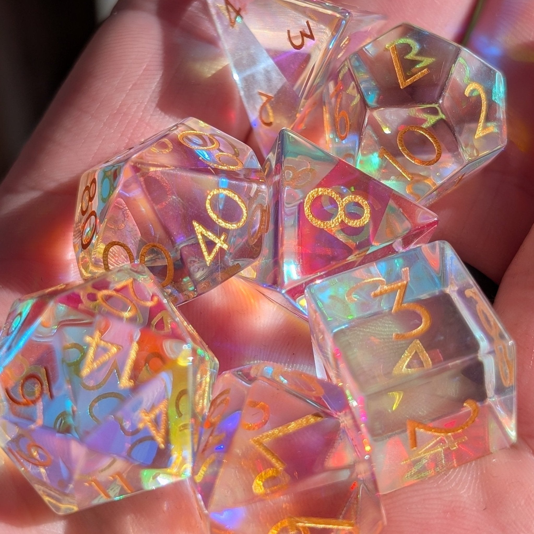 Rainbow Glass - 7 Piece Polyhedral Gemstone Dice Set