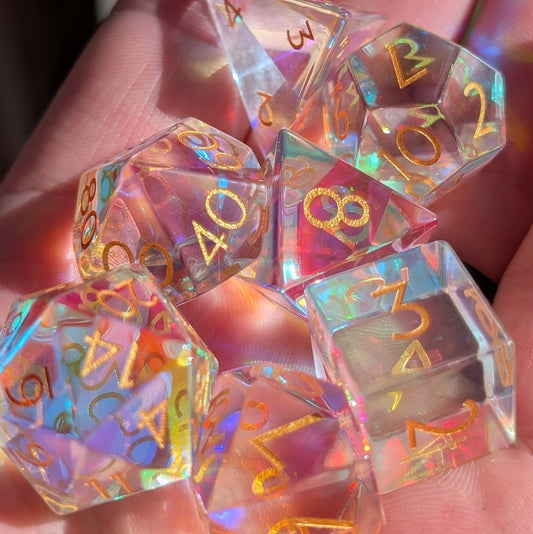 Rainbow Glass - 7 Piece Polyhedral Gemstone Dice Set