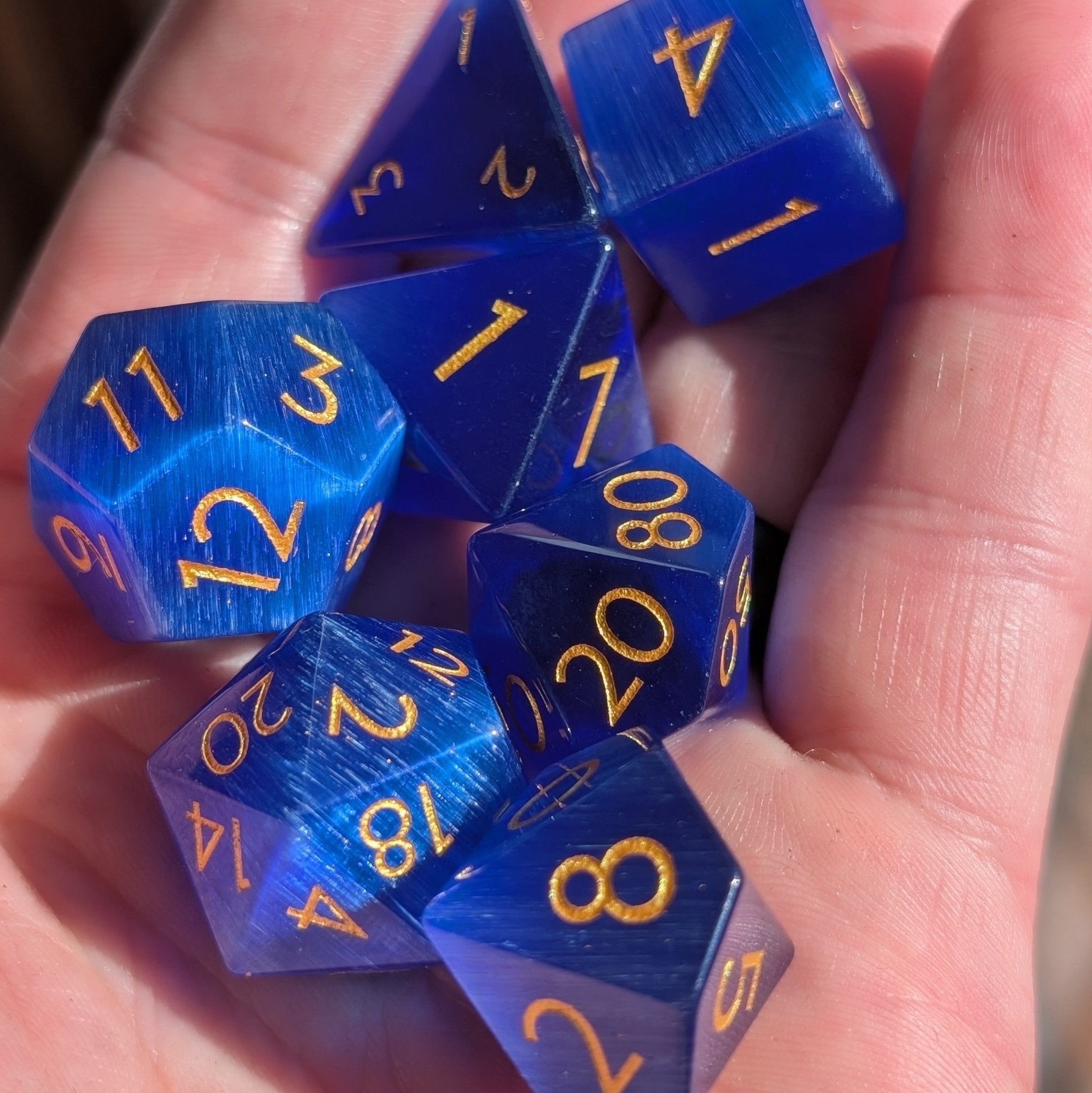 Sapphire Cat Eye - 7 Piece Polyhedral Gemstone Dice Set