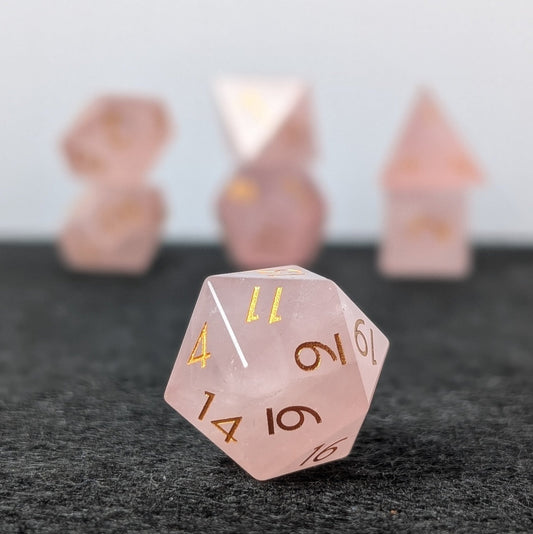 Rose Quartz - 7 Piece Polyhedral Gemstone Dice Set