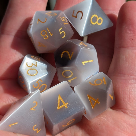Gray Cat Eye - 7 Piece Polyhedral Gemstone Dice Set