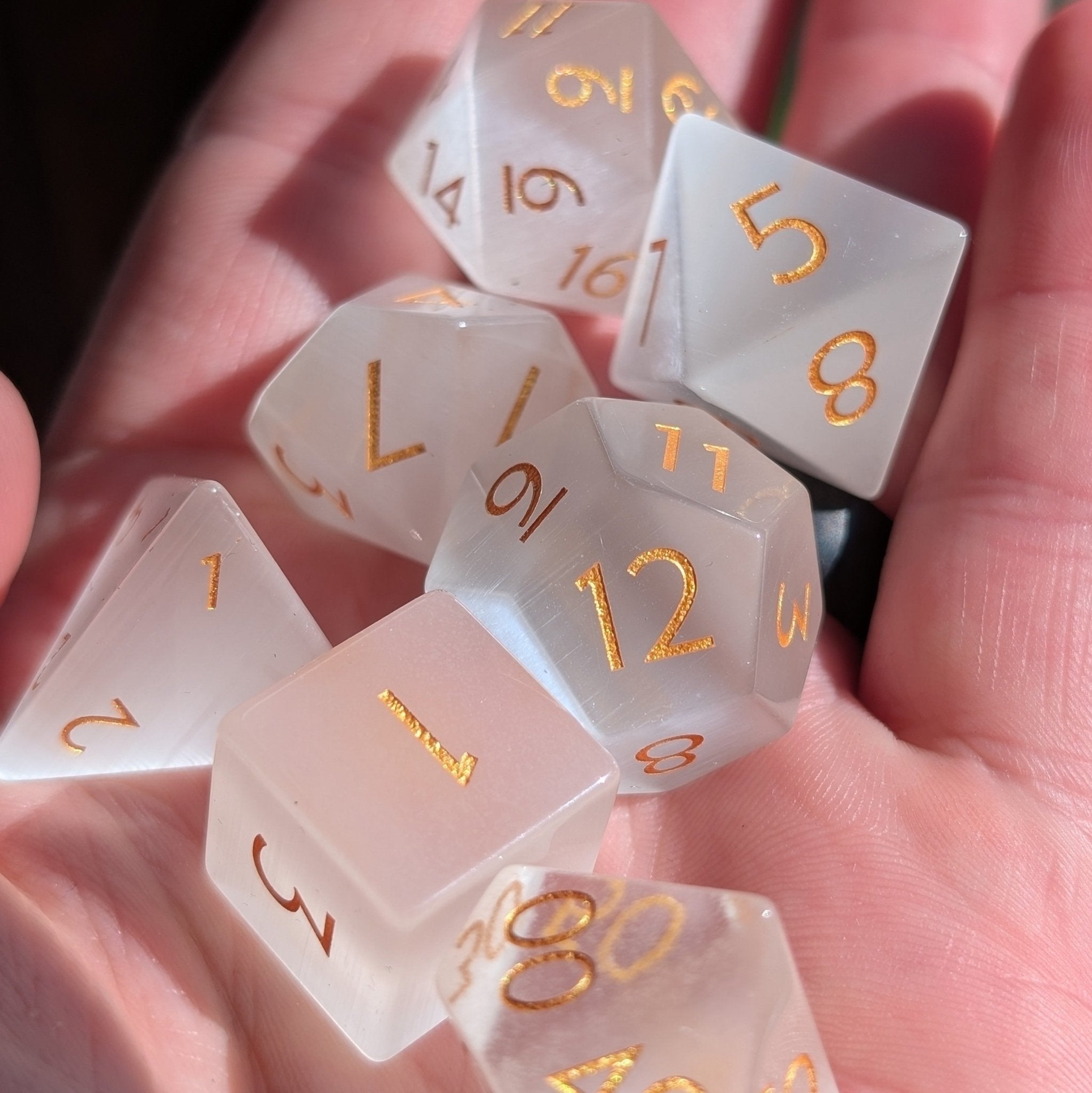 White Cat Eye - 7 Piece Polyhedral Gemstone Dice Set