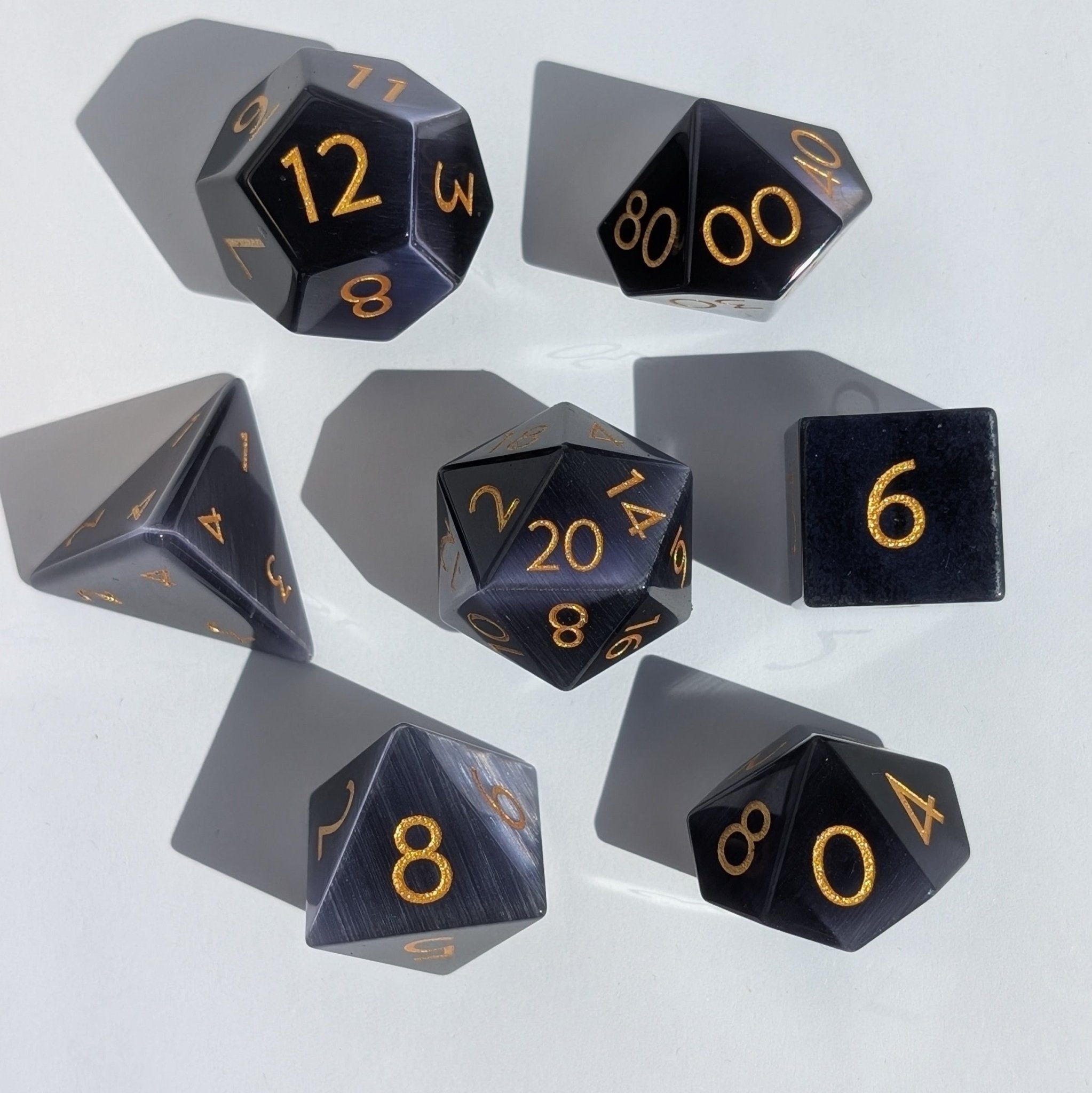 Purple Cat's Eye - 7 Piece Polyhedral Gemstone Dice Set