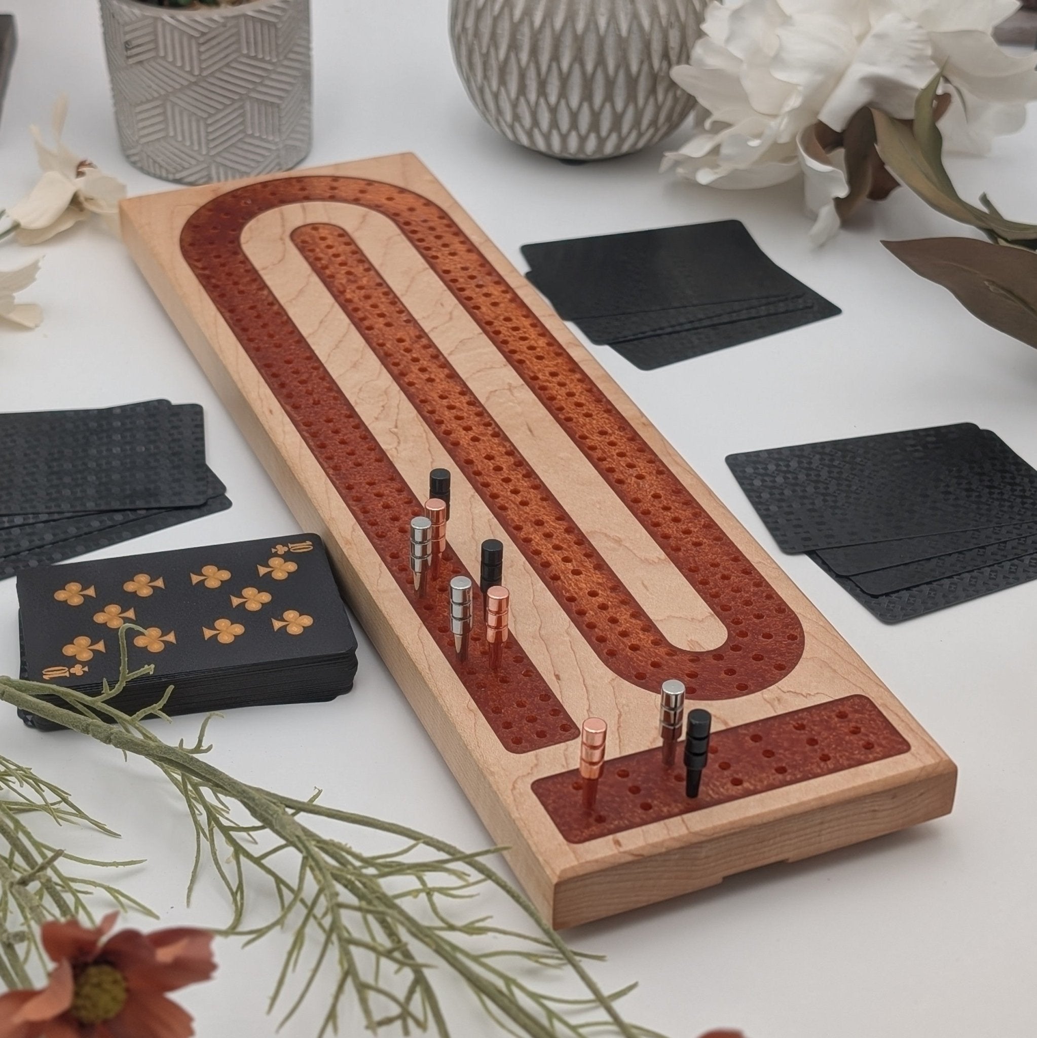 Premium Cribbage Board - Copper Resin Track Inlay