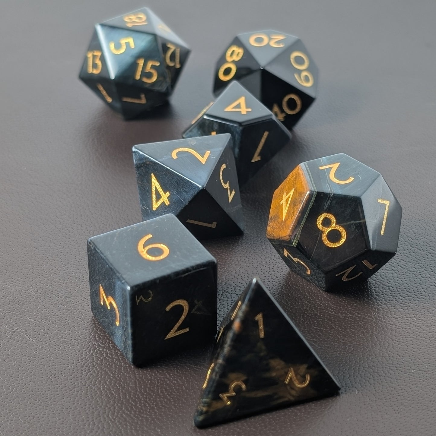 Blue Tiger Eye - 7 Piece Polyhedral Gemstone Dice Set