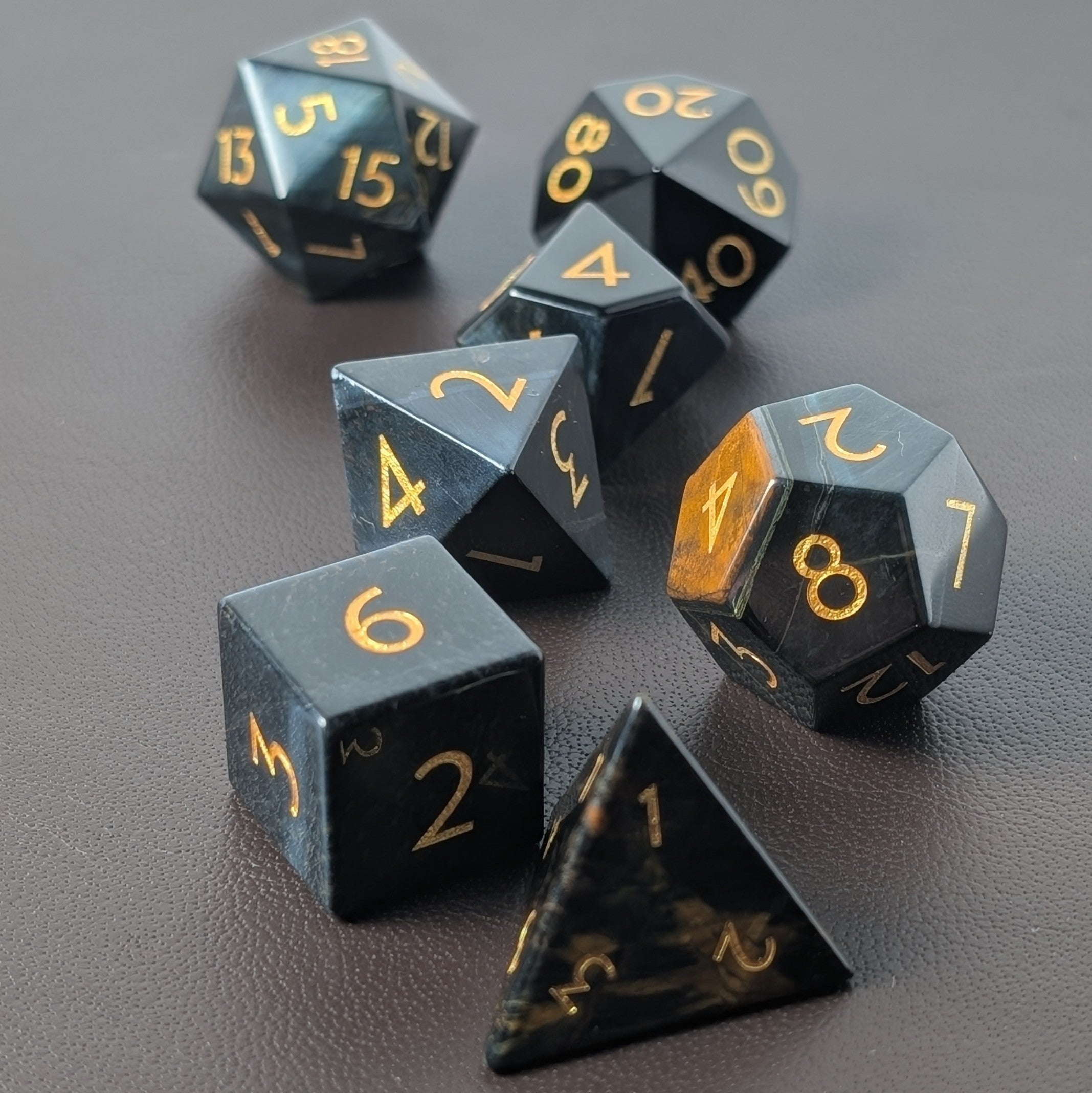 Blue Tiger Eye - 7 Piece Polyhedral Gemstone Dice Set