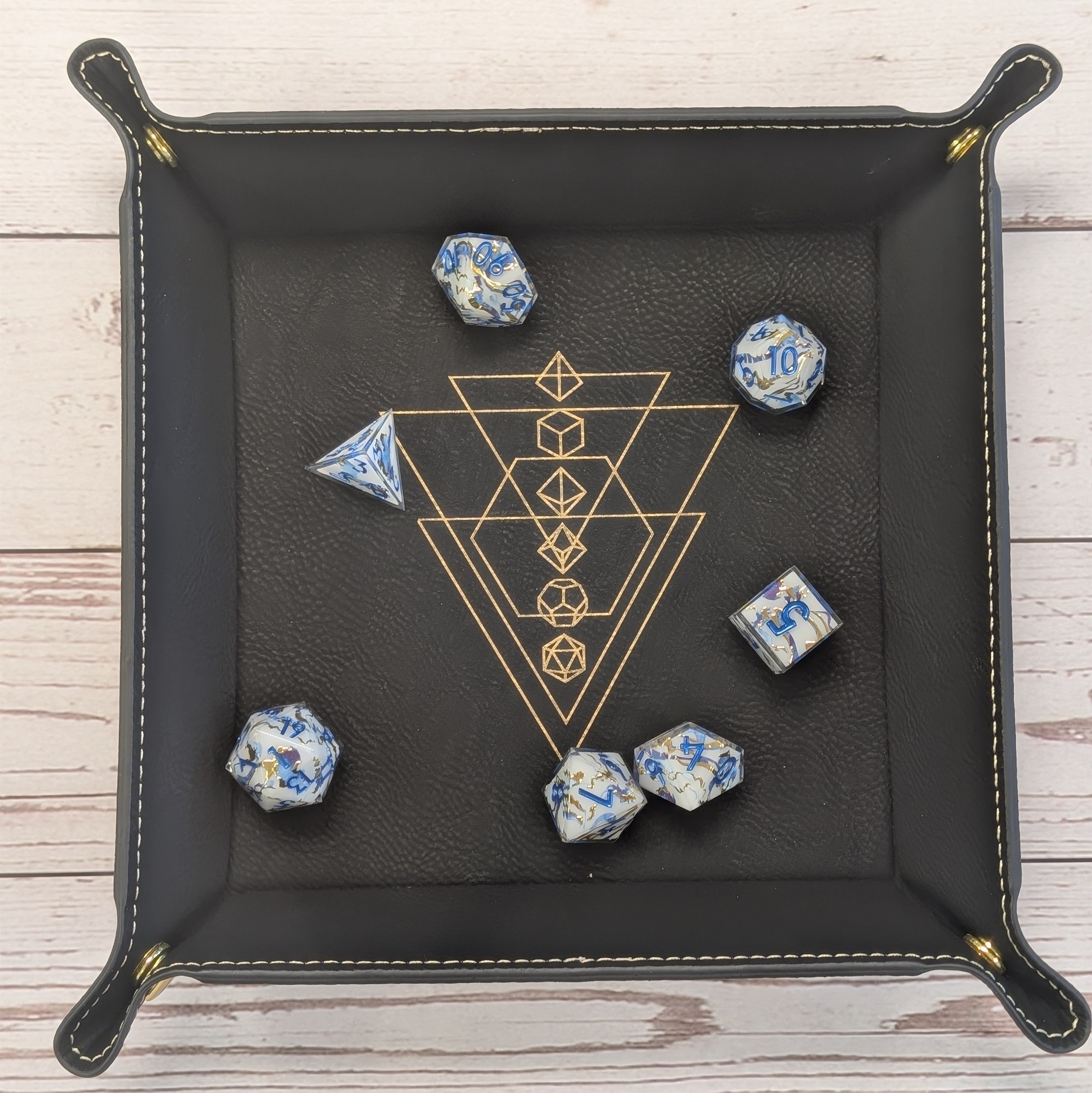 Arcane Geometry Dice Tray - Vegan Leather DnD Dice Rolling Tray