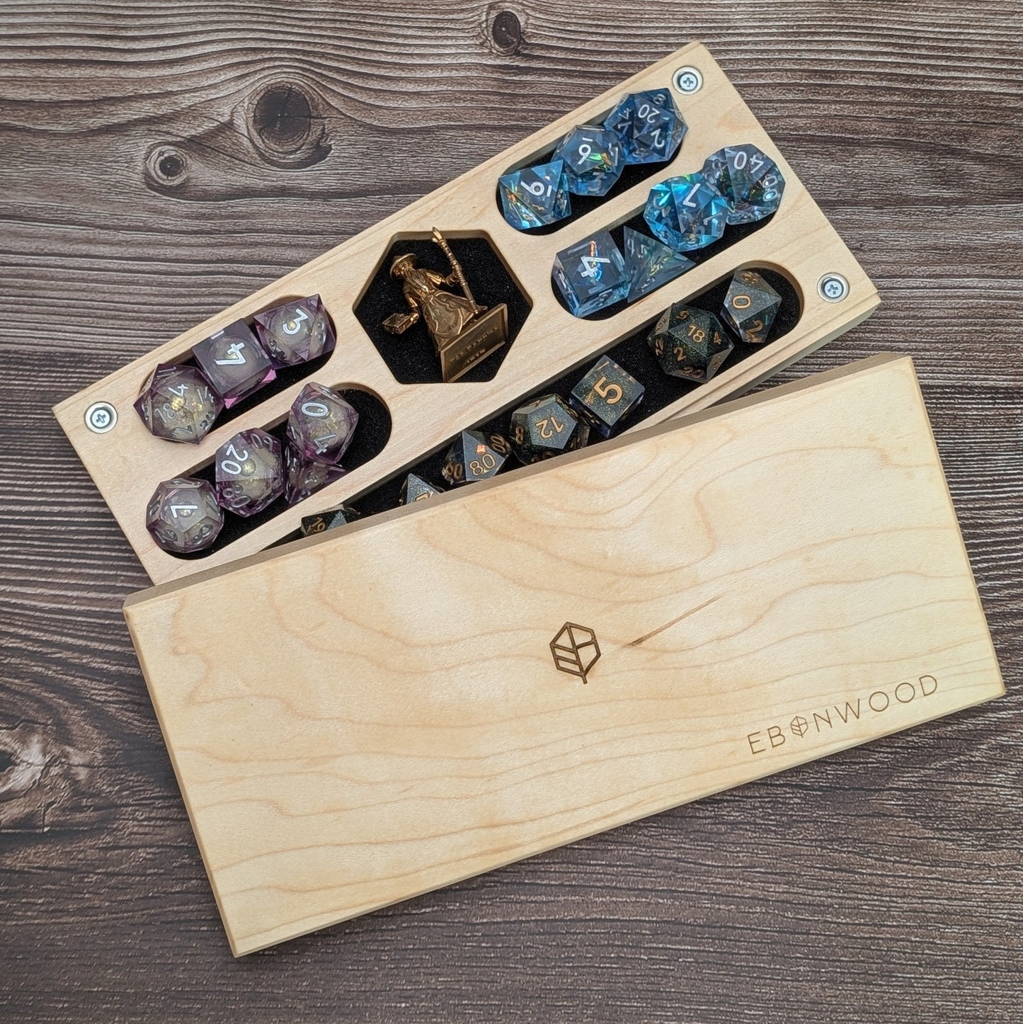 Maple D&D Dice Box | Engravable | Holds 3.5 sets of dice and a mini | Made in the USA
