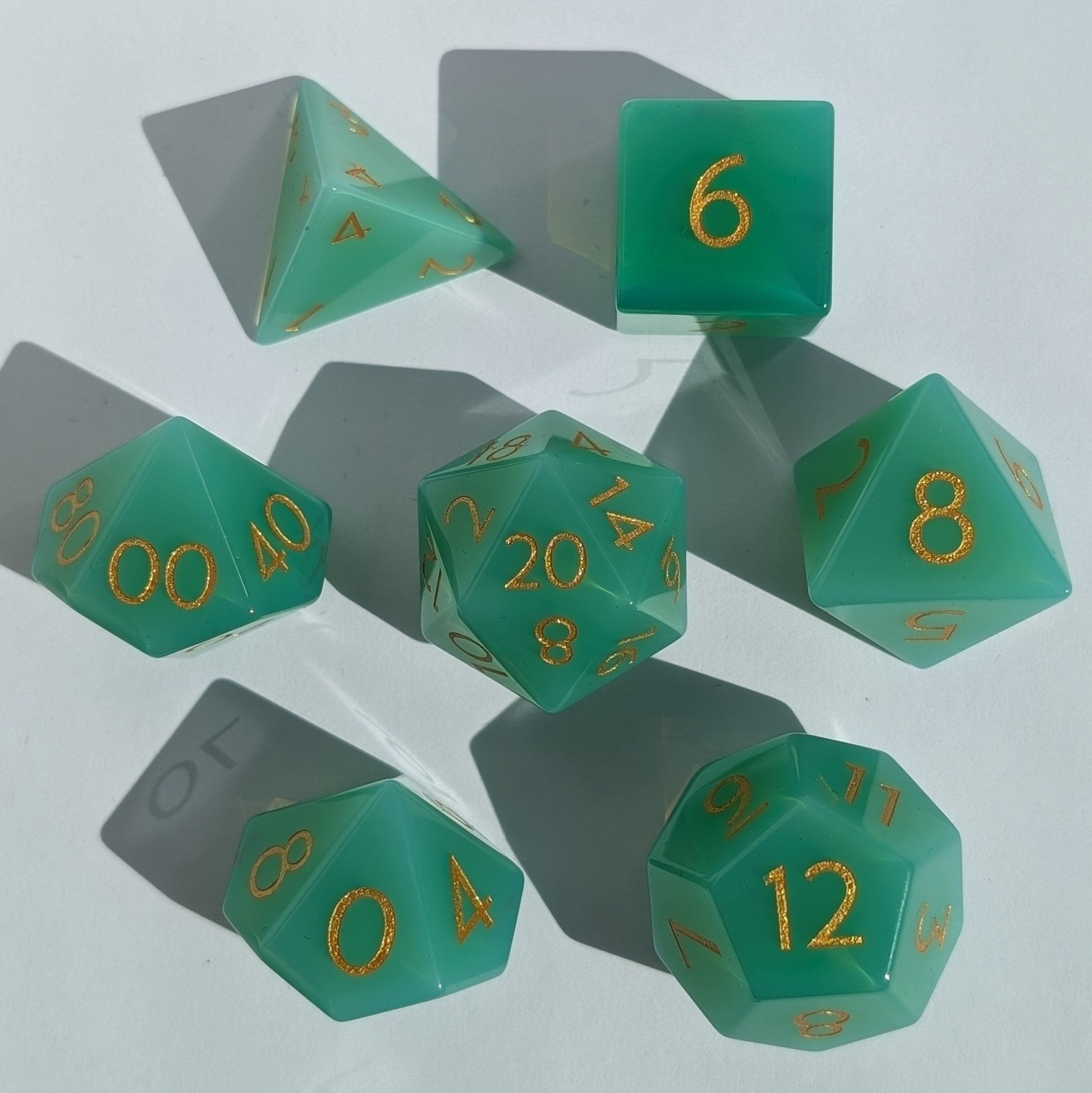 Green Opalite - 7 Piece Polyhedral Gemstone Dice Set
