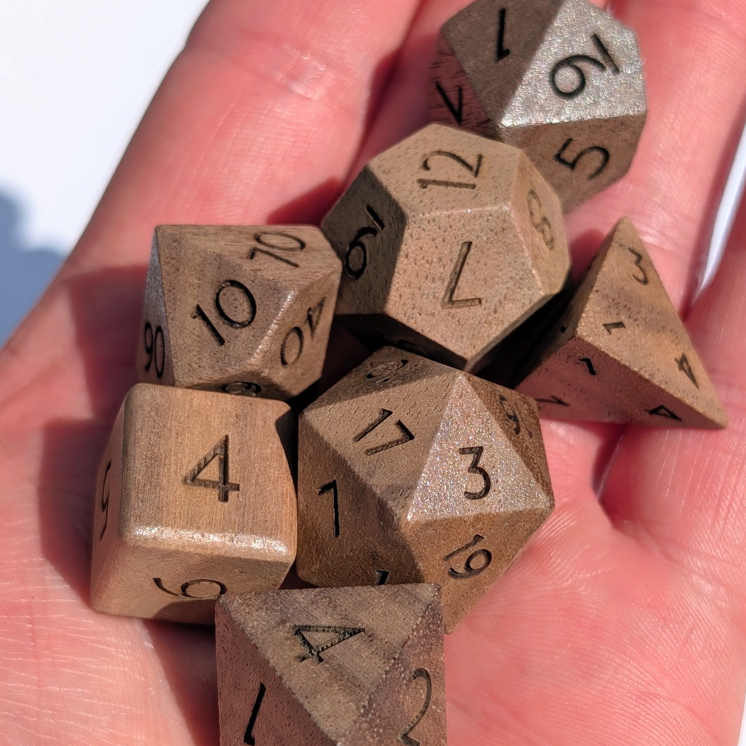 Walnut - 7 Piece Polyhedral Wooden Dice Set