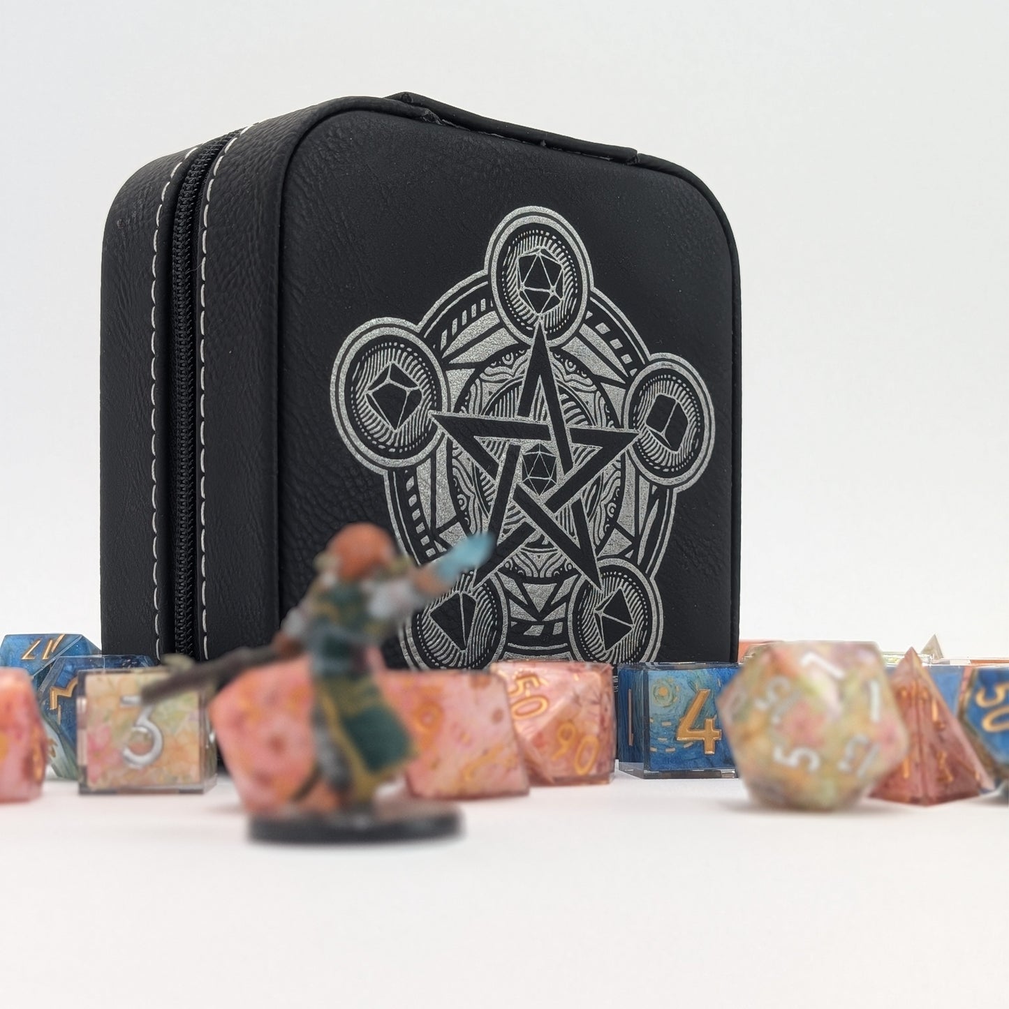 Magic Circle Dice Horder | DND Dice Storage | D&D Dice Storage | Leather Dice Box | Travel Case for Dice Set | Dungeons And Dragons
