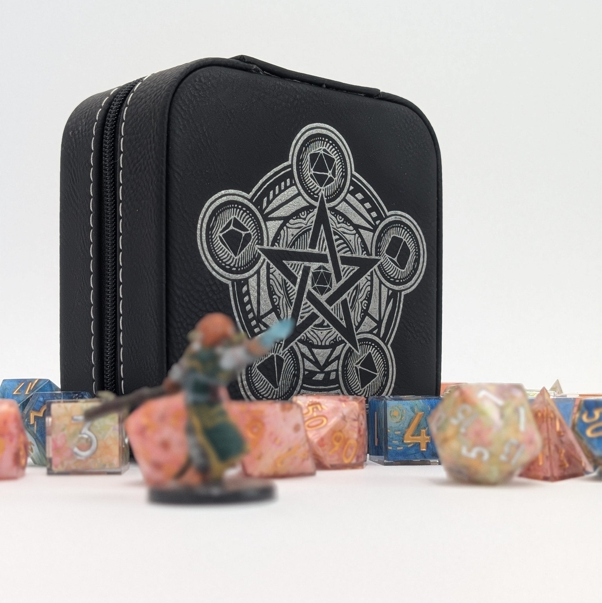 Magic Circle Dice Horder | DND Dice Storage | D&D Dice Storage | Leather Dice Box | Travel Case for Dice Set | Dungeons And Dragons