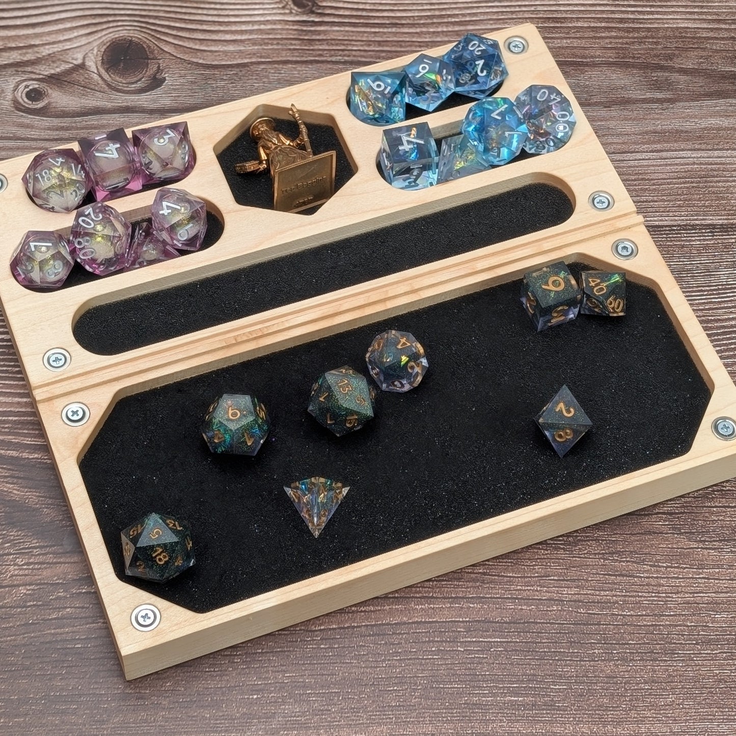 Maple D&D Dice Box | Engravable | Holds 3.5 sets of dice and a mini | Made in the USA