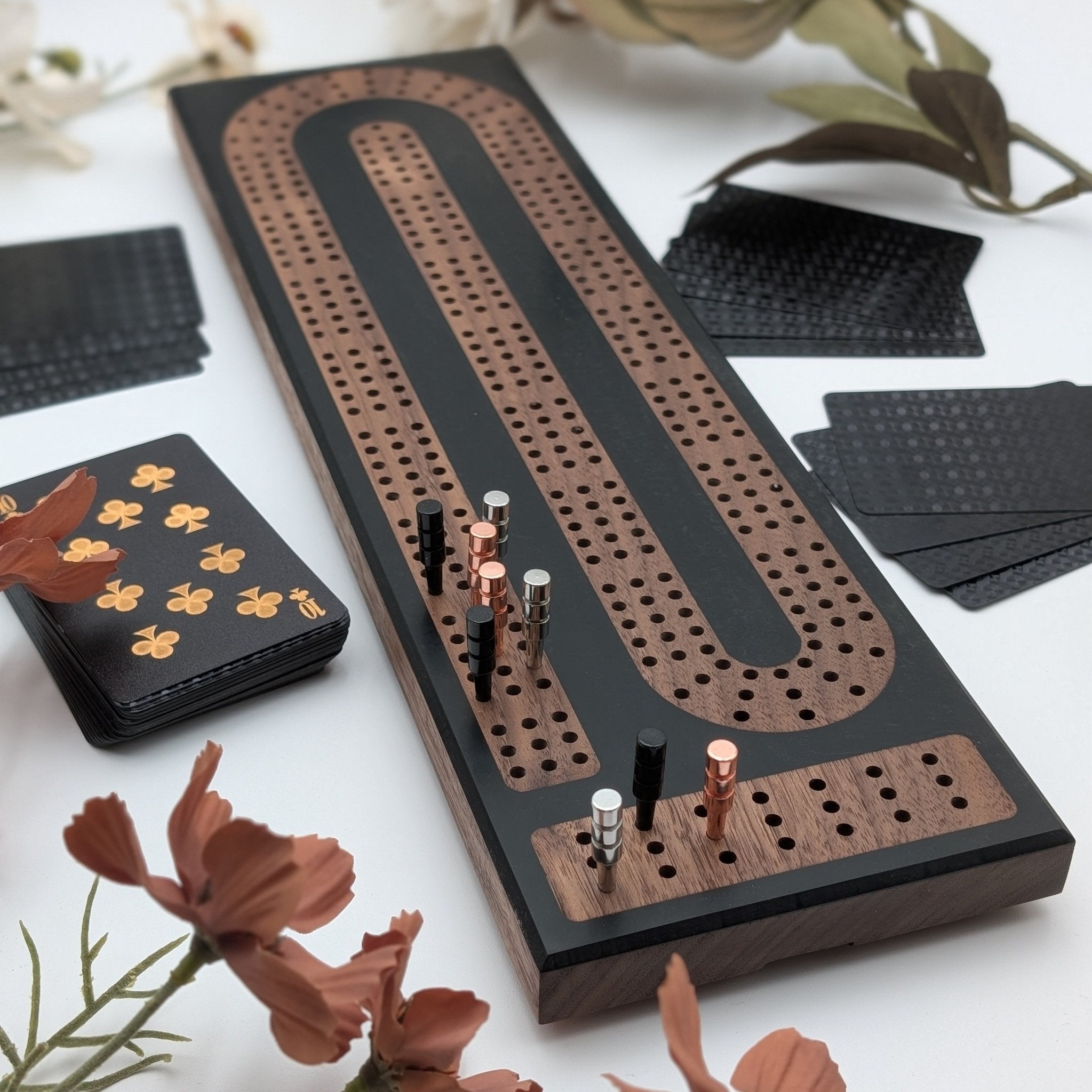 Reverse Pour Onxy Resin Premium Cribbage Board - Three Lane Cribbage Board