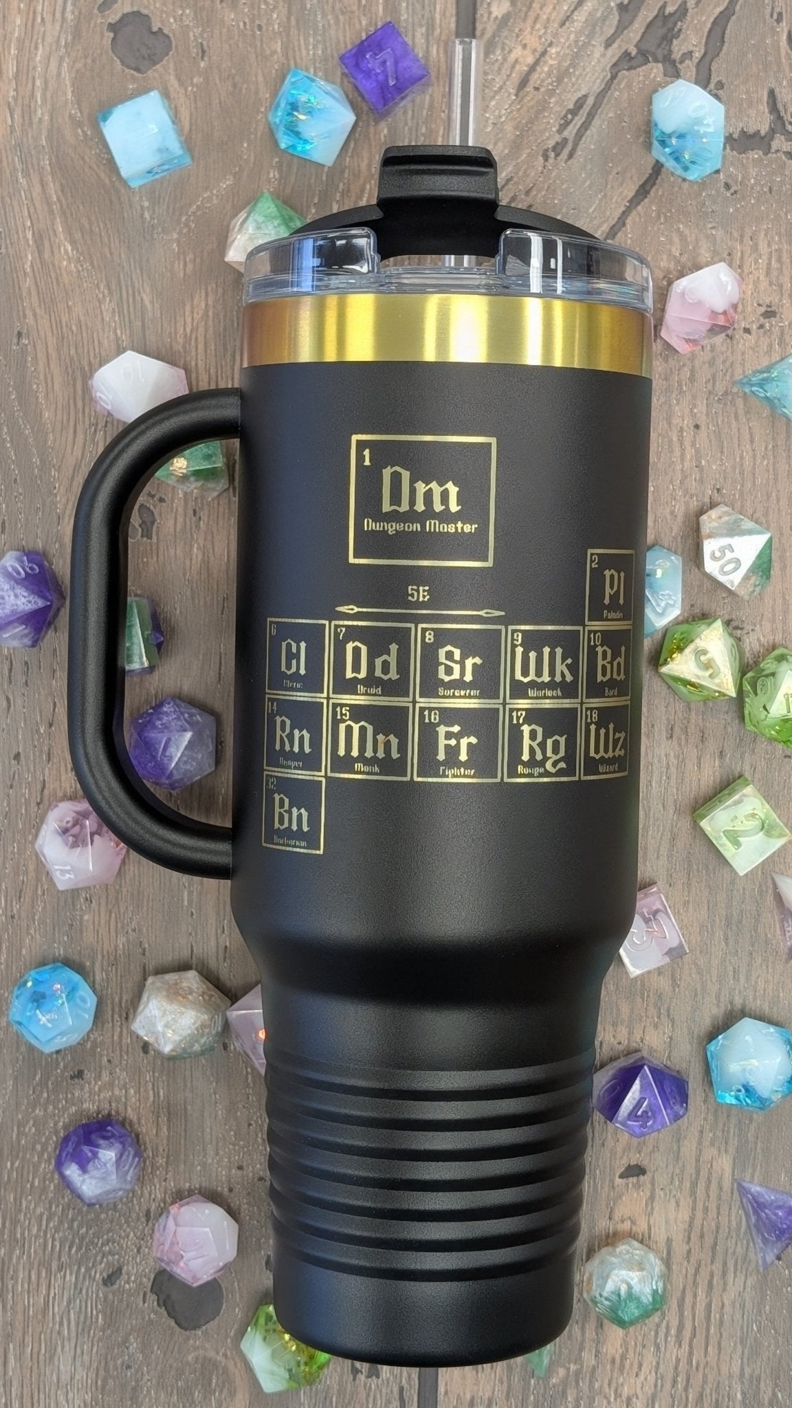 Dungeons & Dragons Inspired Peroidic Table Tumbler - 40oz Stainless Steel With Prismatic Engraving Travel Mug
