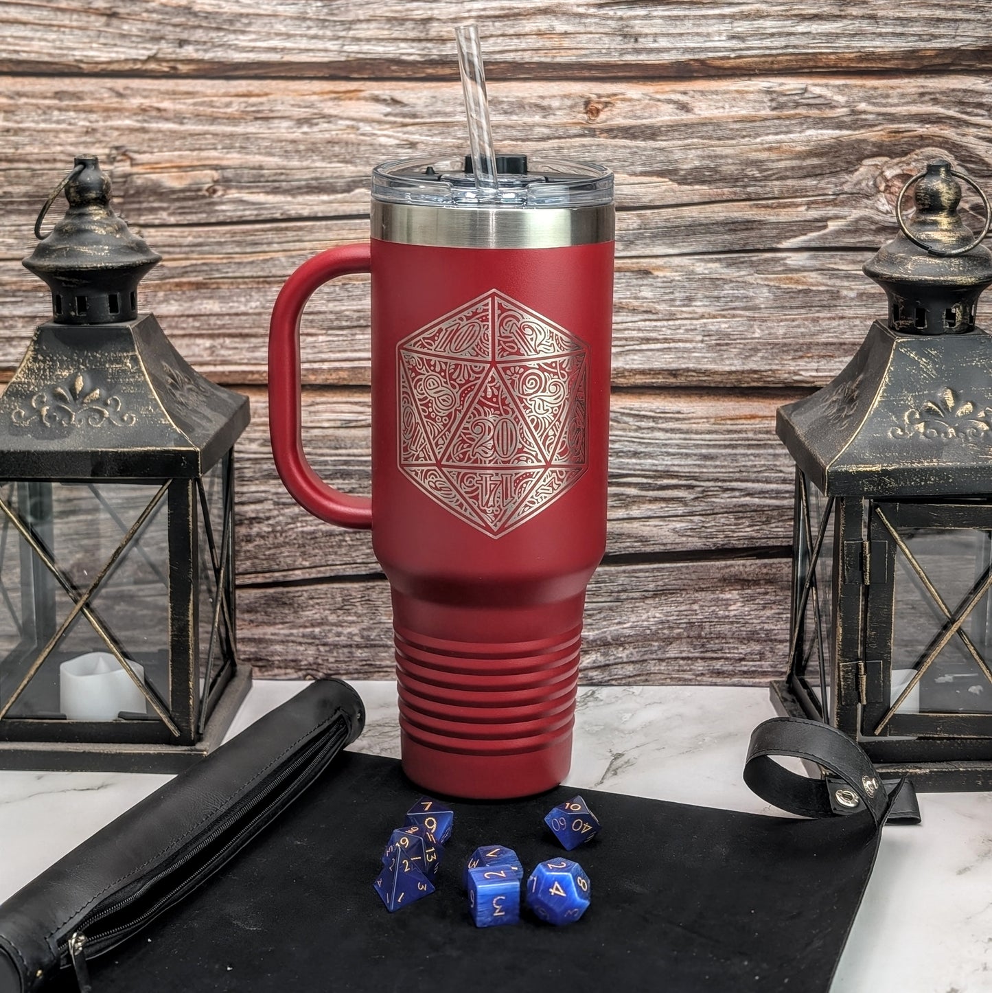 D20 Dice Tumbler - Dungeons & Dragons Inspired 40oz Stainless Steel Dice Travel Mug - Geeky Gift for Nerdy Guy or Girl - Coffee Nerd Gift