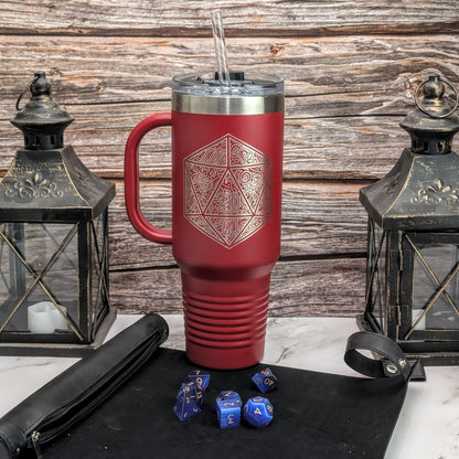 D20 Dice Tumbler - Dungeons & Dragons Inspired 40oz Stainless Steel Dice Travel Mug - Geeky Gift for Nerdy Guy or Girl - Coffee Nerd Gift