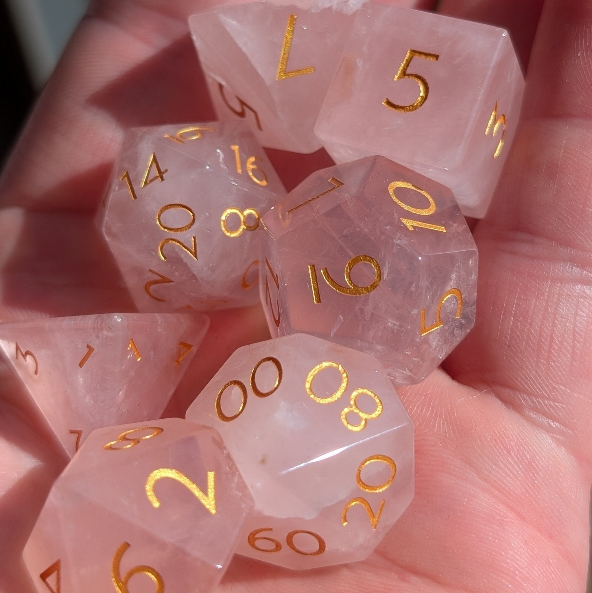 Rose Quartz - 7 Piece Polyhedral Gemstone Dice Set