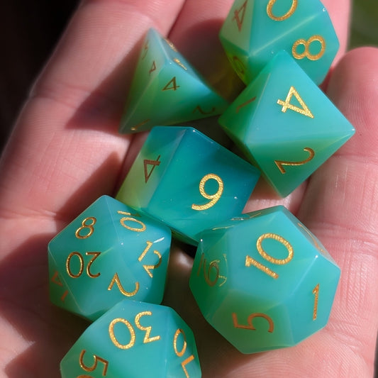 Green Opalite - 7 Piece Polyhedral Gemstone Dice Set