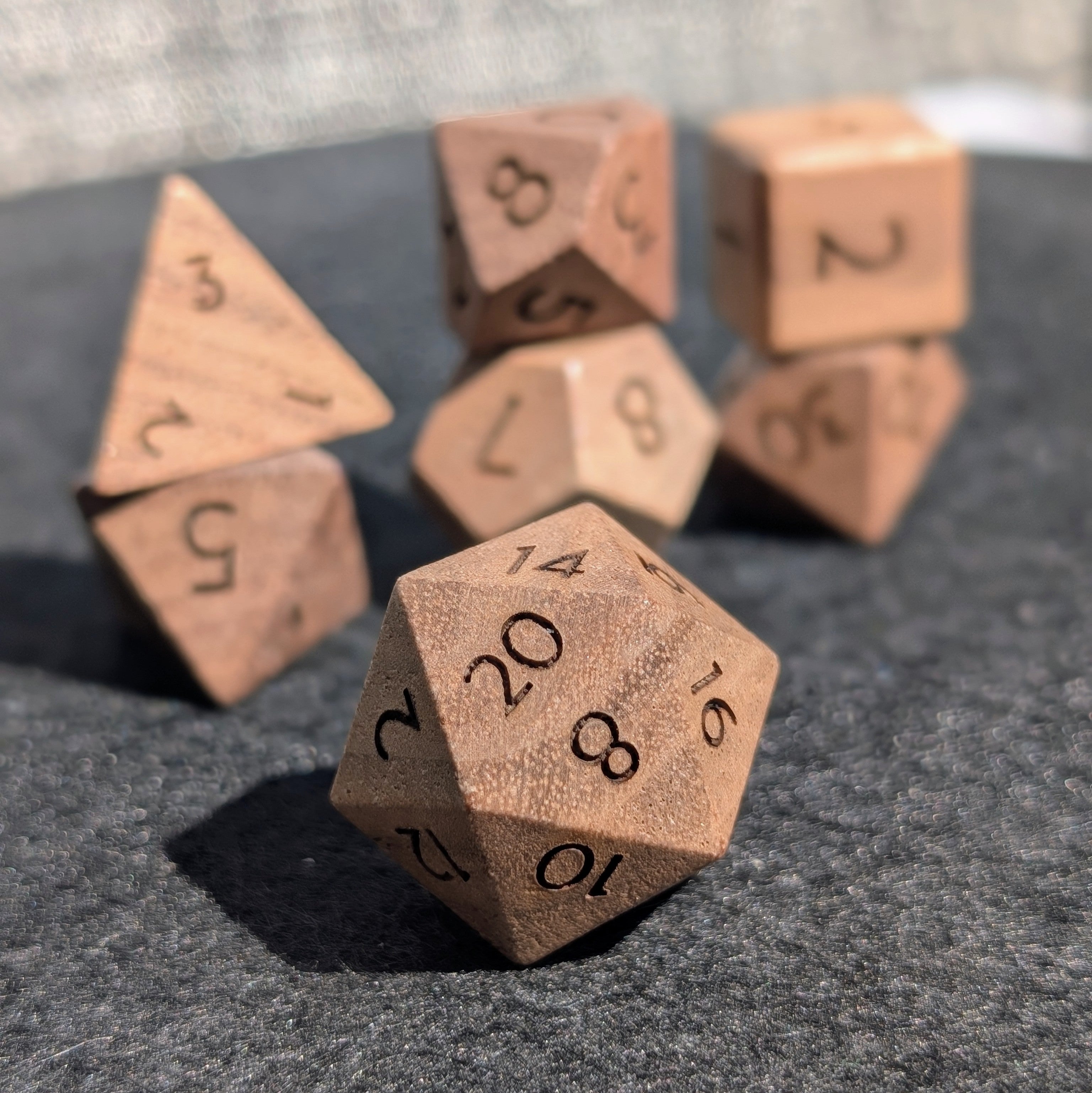 Walnut - 7 Piece Polyhedral Wooden Dice Set