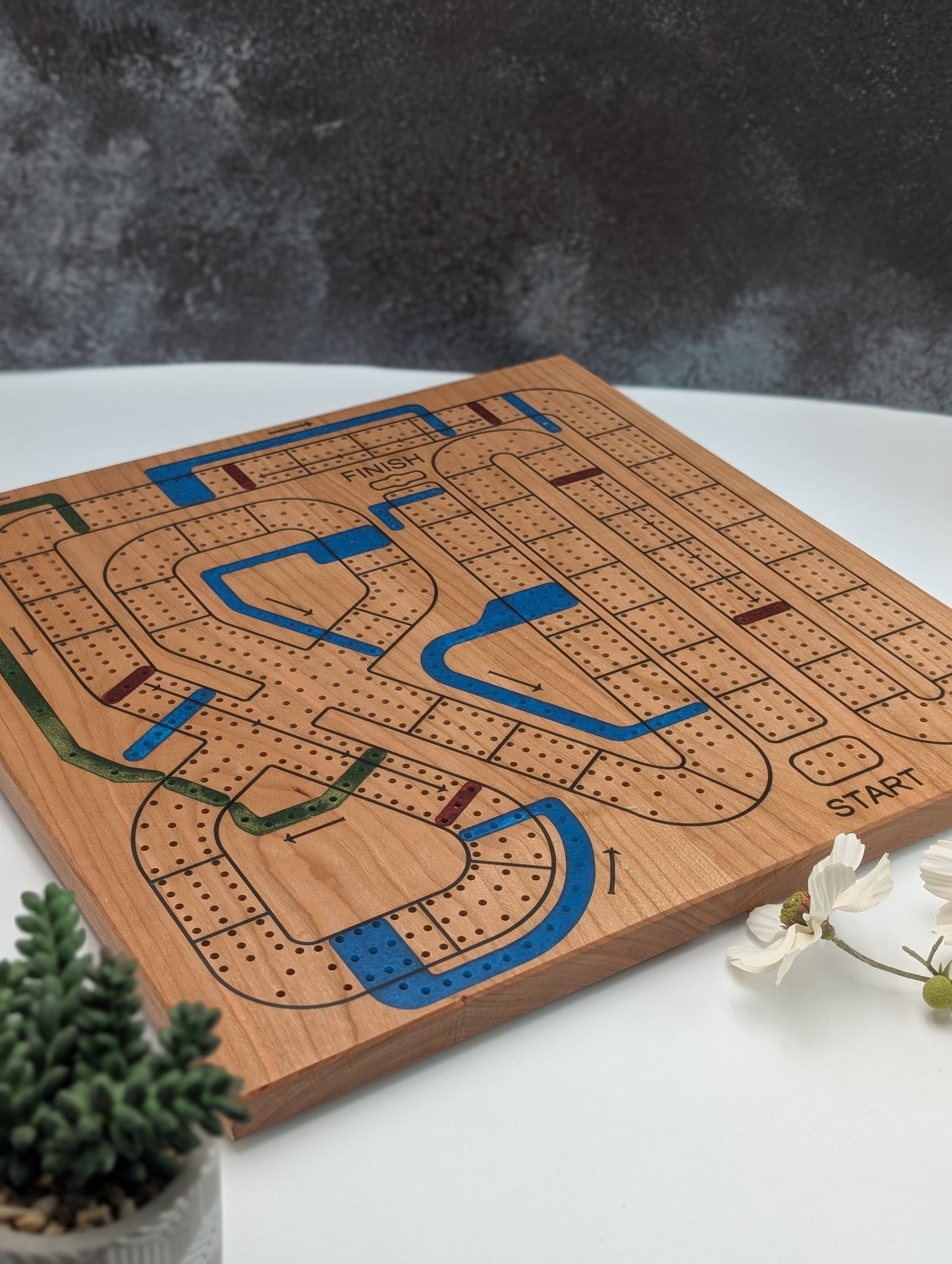 Handmade Cribbage Wars Board - Luxury Board with Resin Inlay – Premium 3-Track Game Setwith Resin Inlay