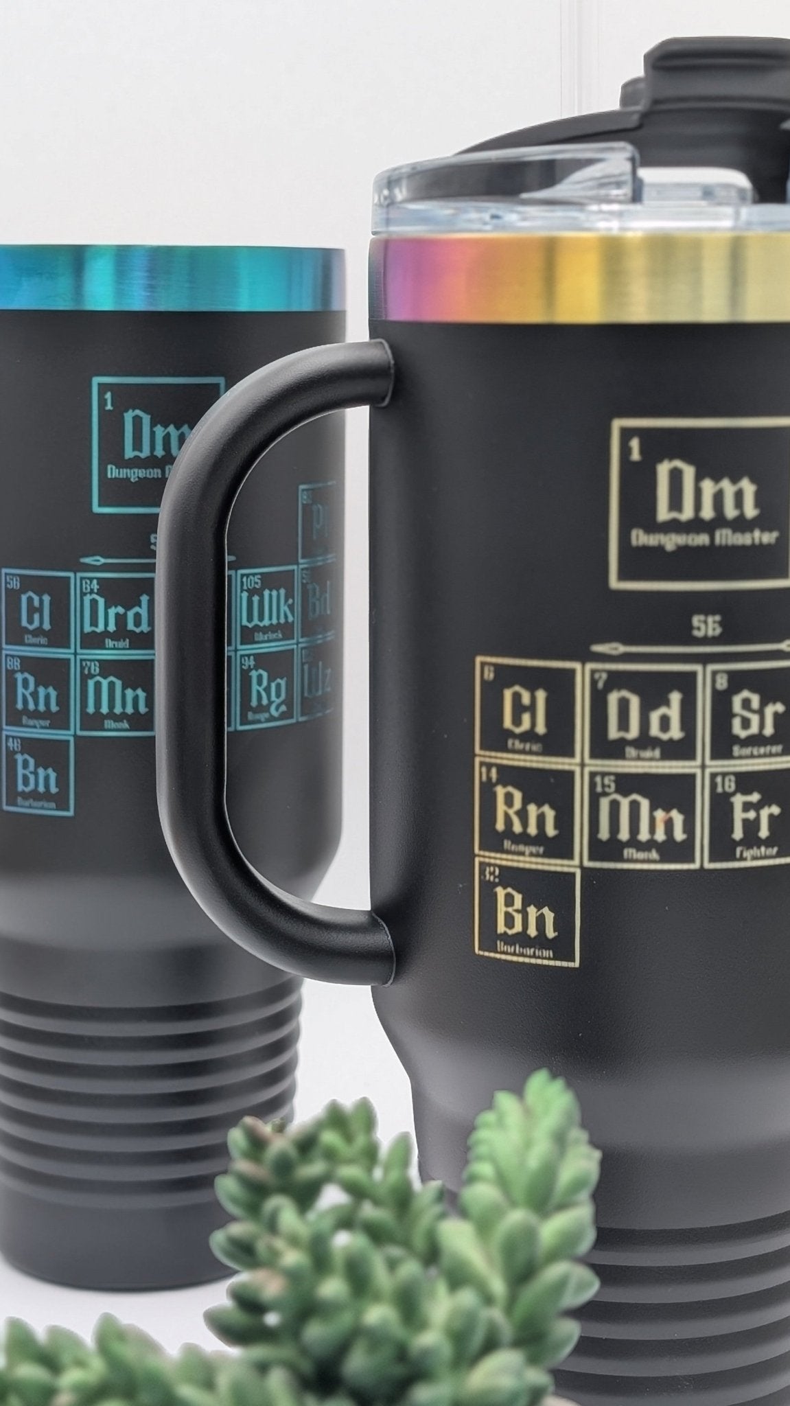 Dungeons & Dragons Inspired Peroidic Table Tumbler - 40oz Stainless Steel With Prismatic Engraving Travel Mug