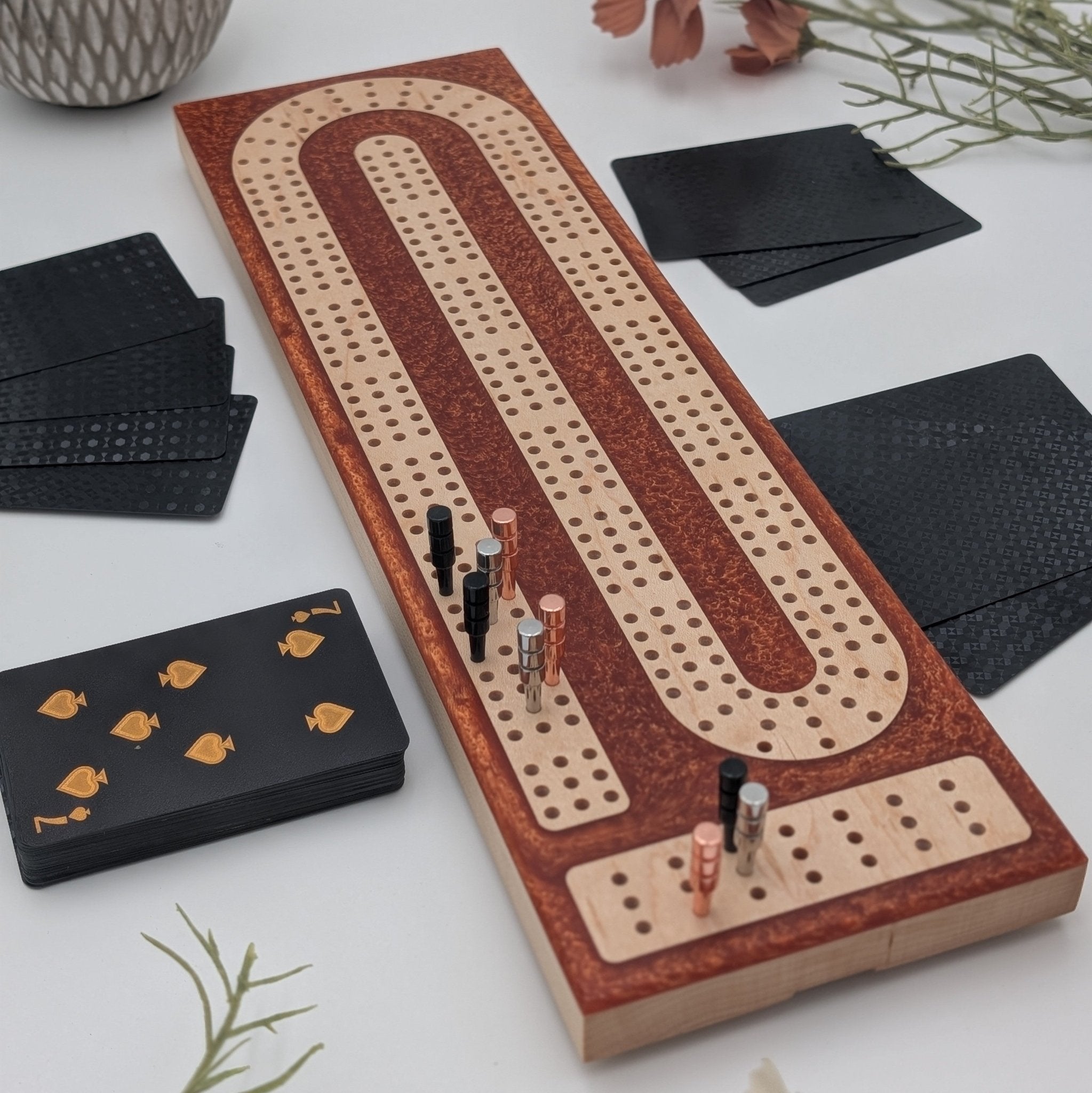 Reverse Pour Copper Resin Premium Cribbage Board - Three Lane Cribbage Board