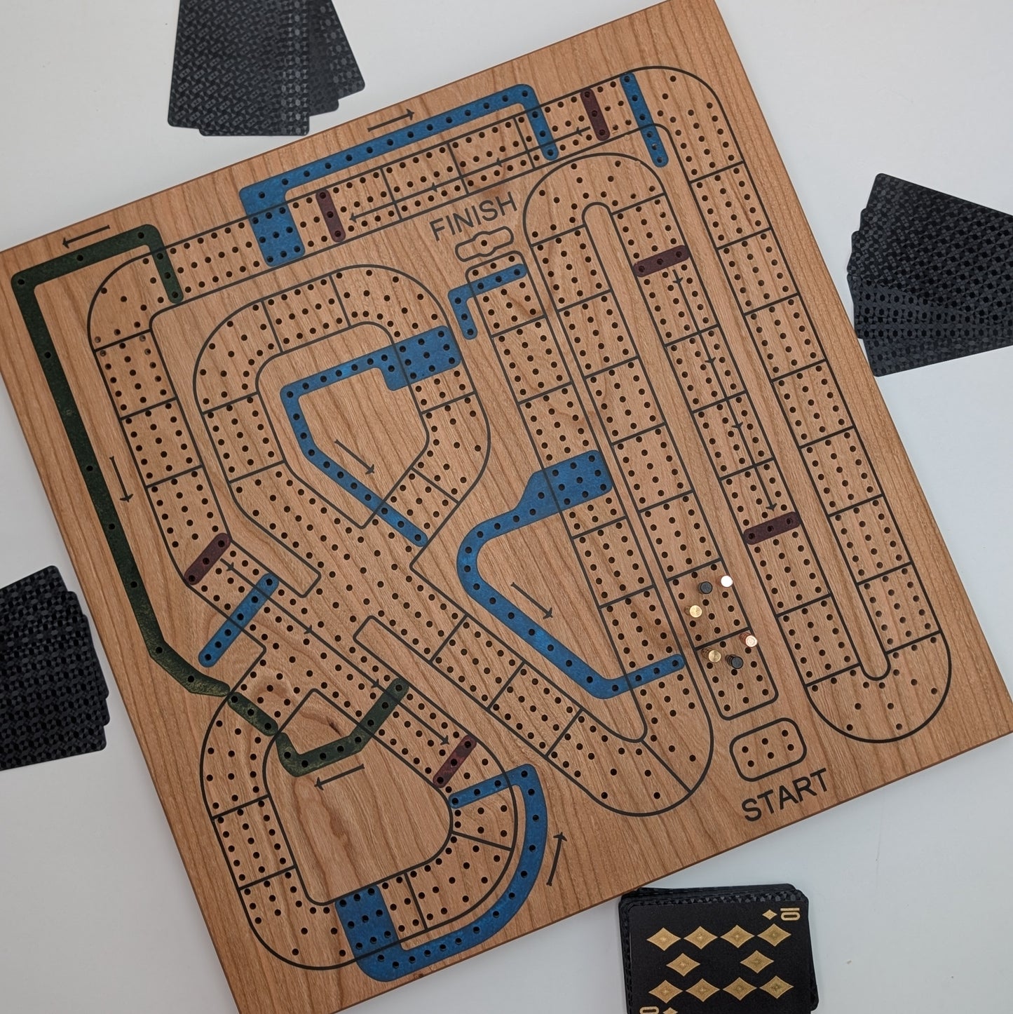 Handmade Cribbage Wars Board - Luxury Board with Resin Inlay – Premium 3-Track Game Setwith Resin Inlay