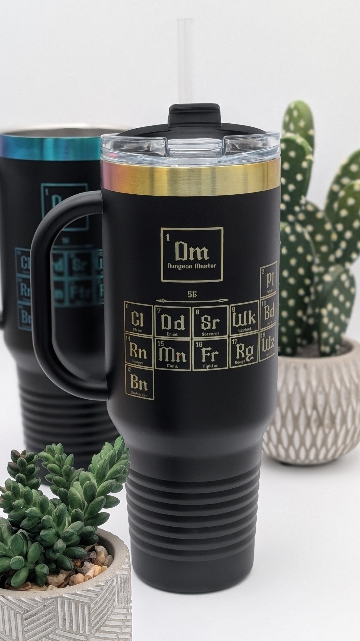 Dungeons & Dragons Inspired Peroidic Table Tumbler - 40oz Stainless Steel With Prismatic Engraving Travel Mug