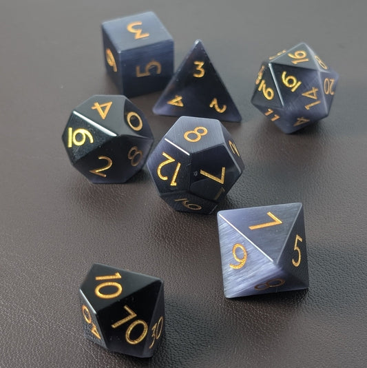 Purple Cat's Eye - 7 Piece Polyhedral Gemstone Dice Set