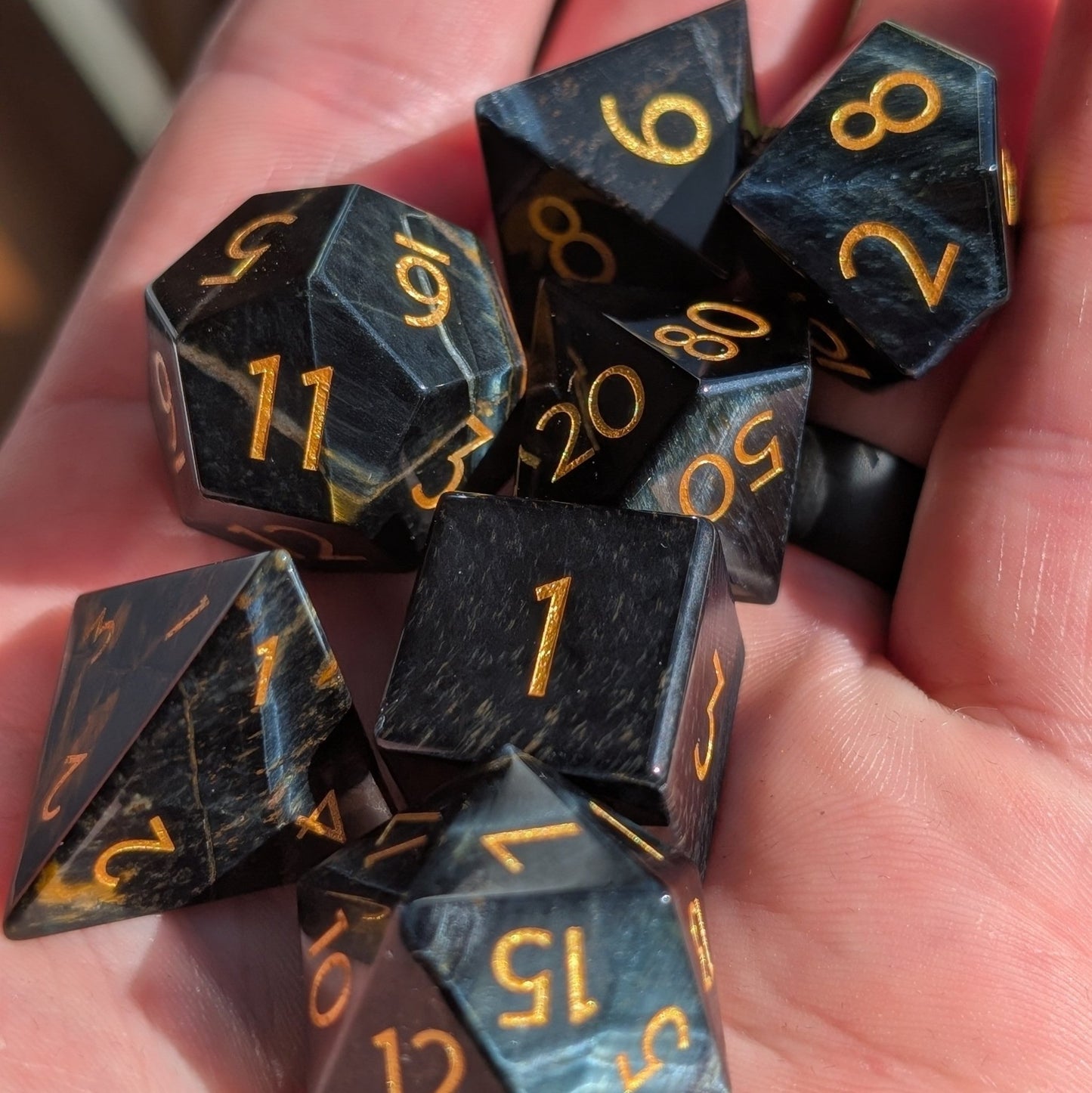 Blue Tiger Eye - 7 Piece Polyhedral Gemstone Dice Set