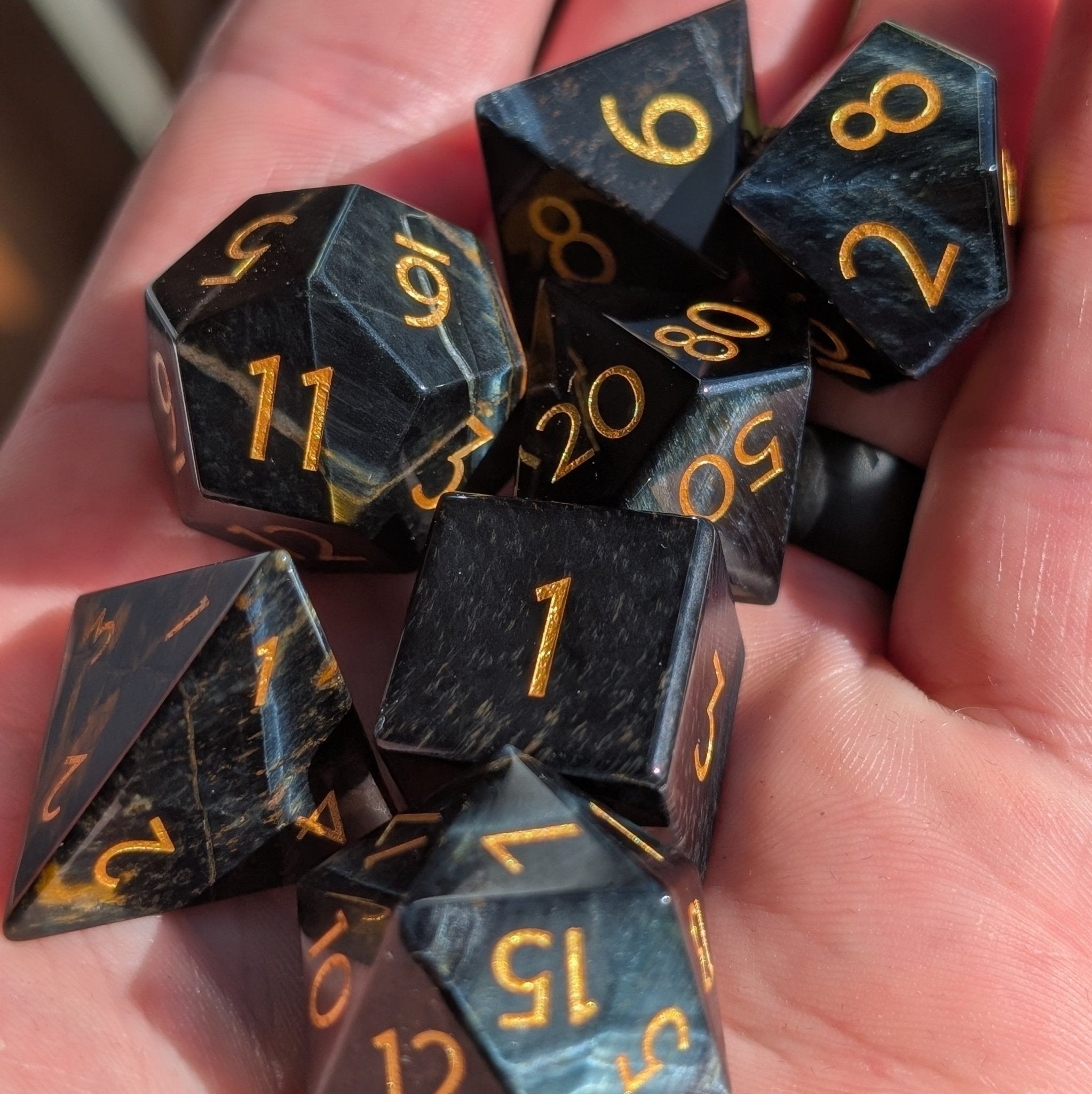 Blue Tiger Eye - 7 Piece Polyhedral Gemstone Dice Set