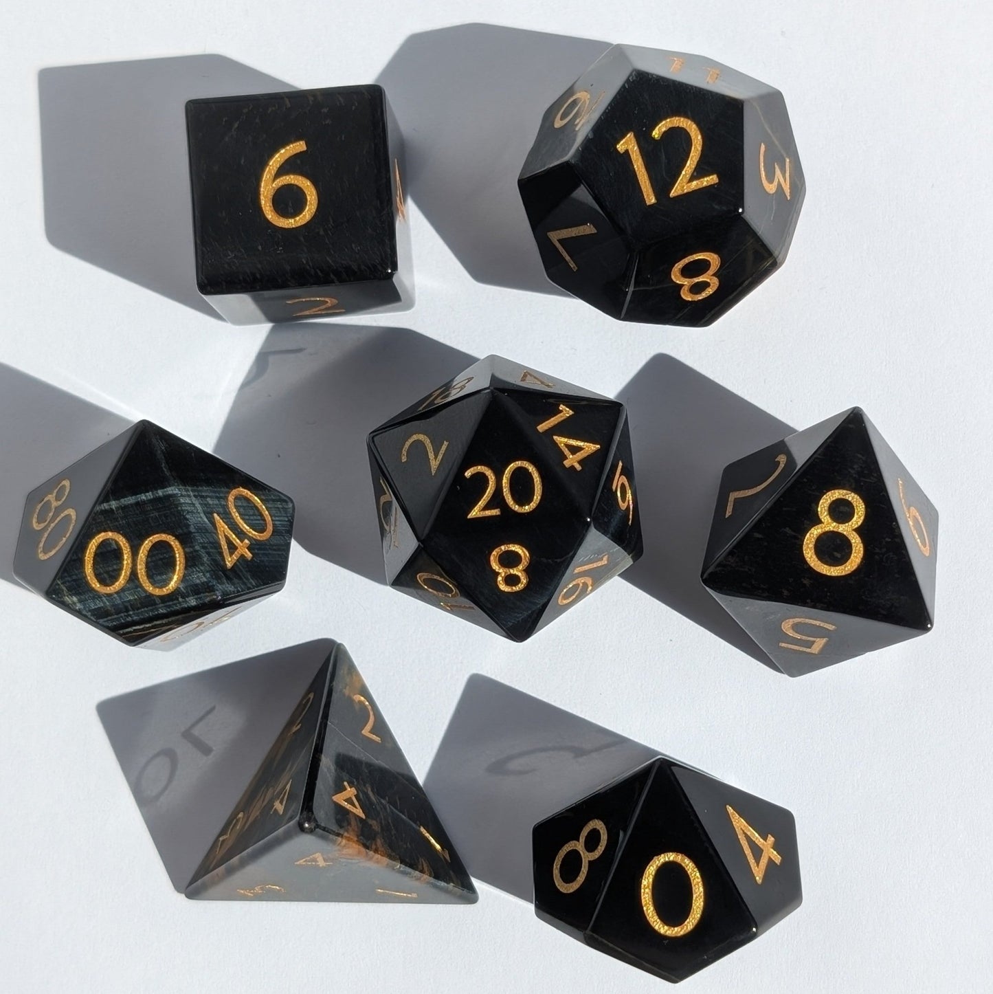 Blue Tiger Eye - 7 Piece Polyhedral Gemstone Dice Set