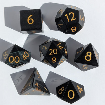 Blue Tiger Eye - 7 Piece Polyhedral Gemstone Dice Set